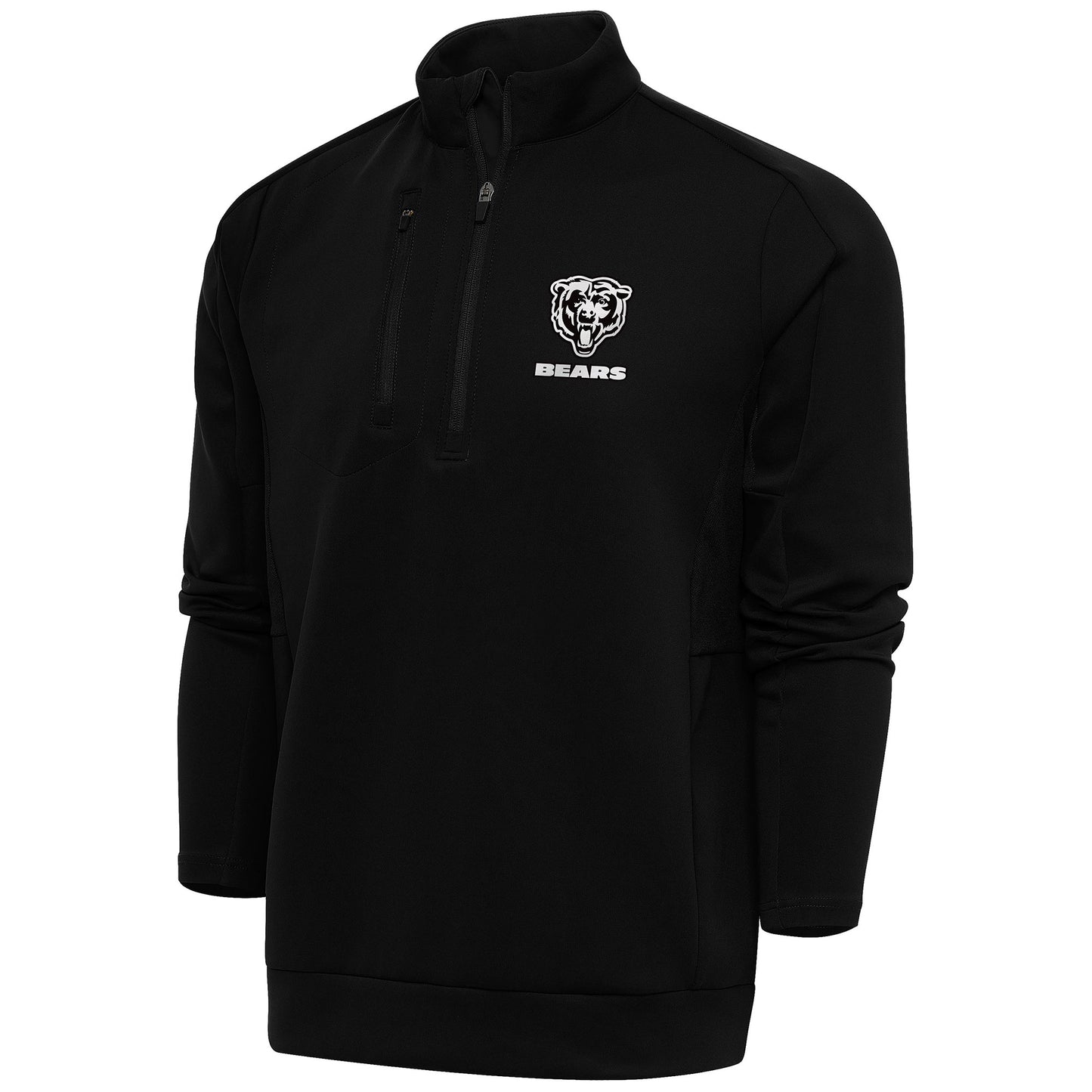 Men's Antigua Black Chicago Bears Metallic Logo Generation Quarter-Zip Pullover Top