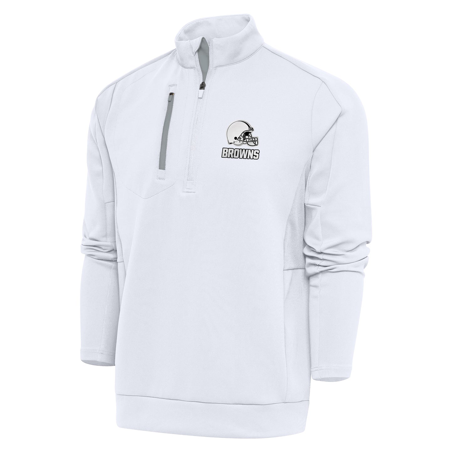 Men's Antigua White Cleveland Browns Metallic Logo Generation Quarter-Zip Pullover Top