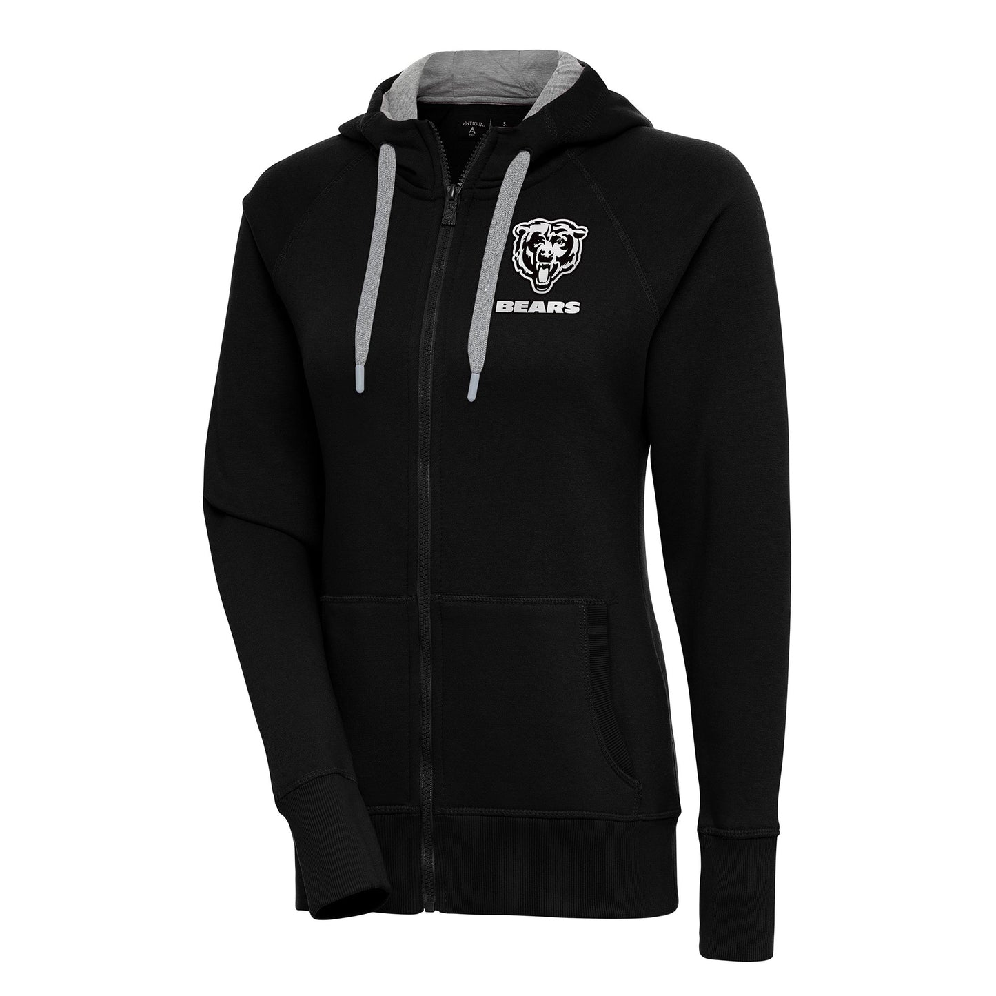 Women's Antigua Black Chicago Bears Brushed Metallic Victory Full-Zip Hoodie