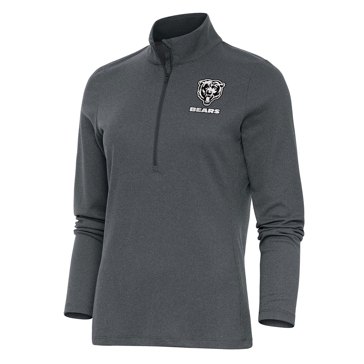 Women's Antigua Heather Charcoal Chicago Bears Brushed Metallic Epic Half-Zip Pullover Top