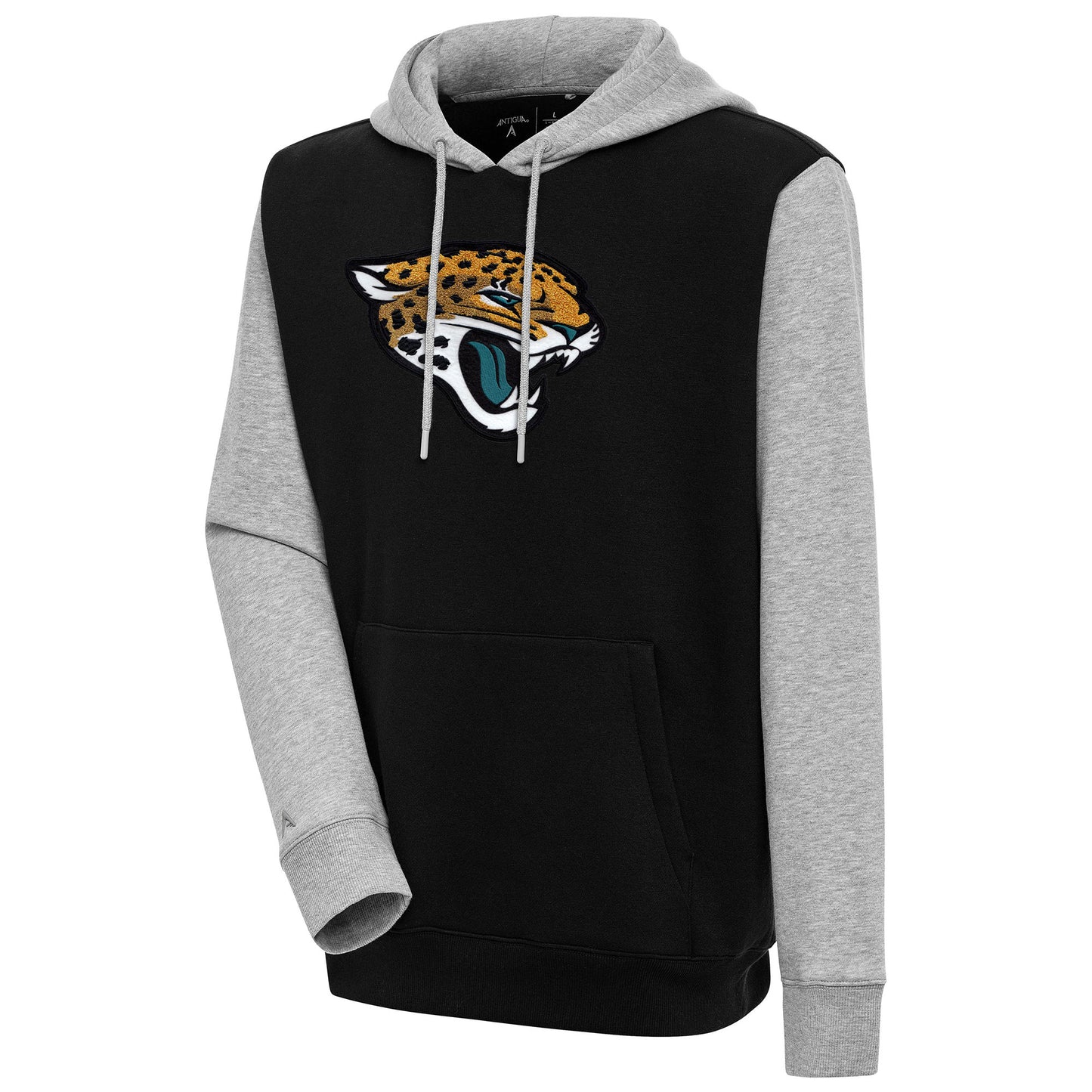 Men's Antigua Black Jacksonville Jaguars Victory CB Chenille Pullover Hoodie