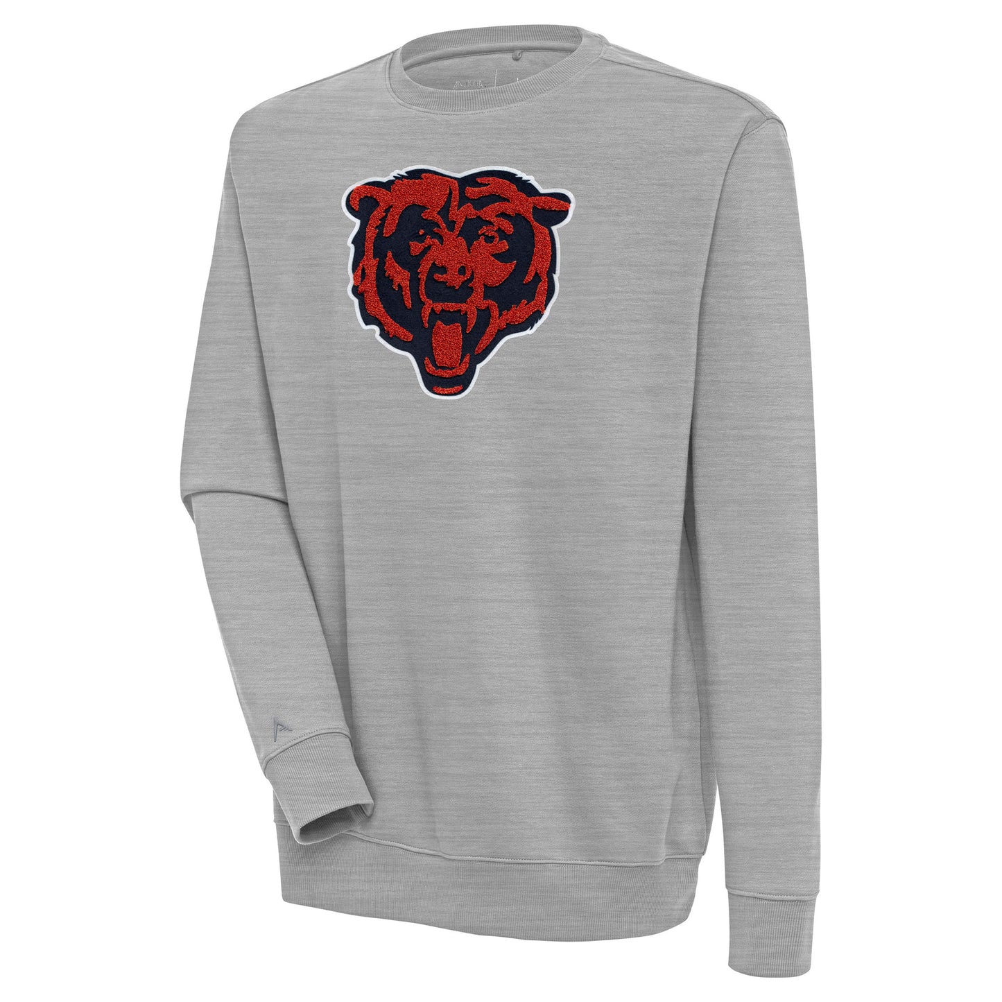 Men's Antigua Heather Gray Chicago Bears Victory Crewneck Pullover Sweatshirt