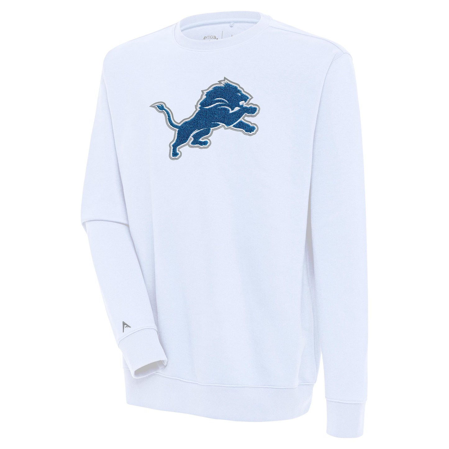 Men's Antigua White Detroit Lions Victory Crewneck Pullover Sweatshirt