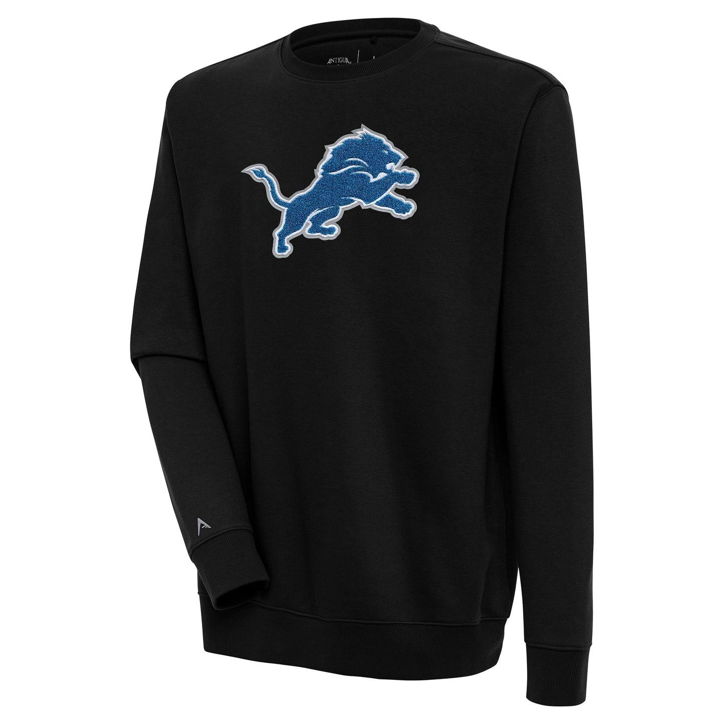 Men's Antigua Black Detroit Lions Victory Crewneck Pullover Sweatshirt