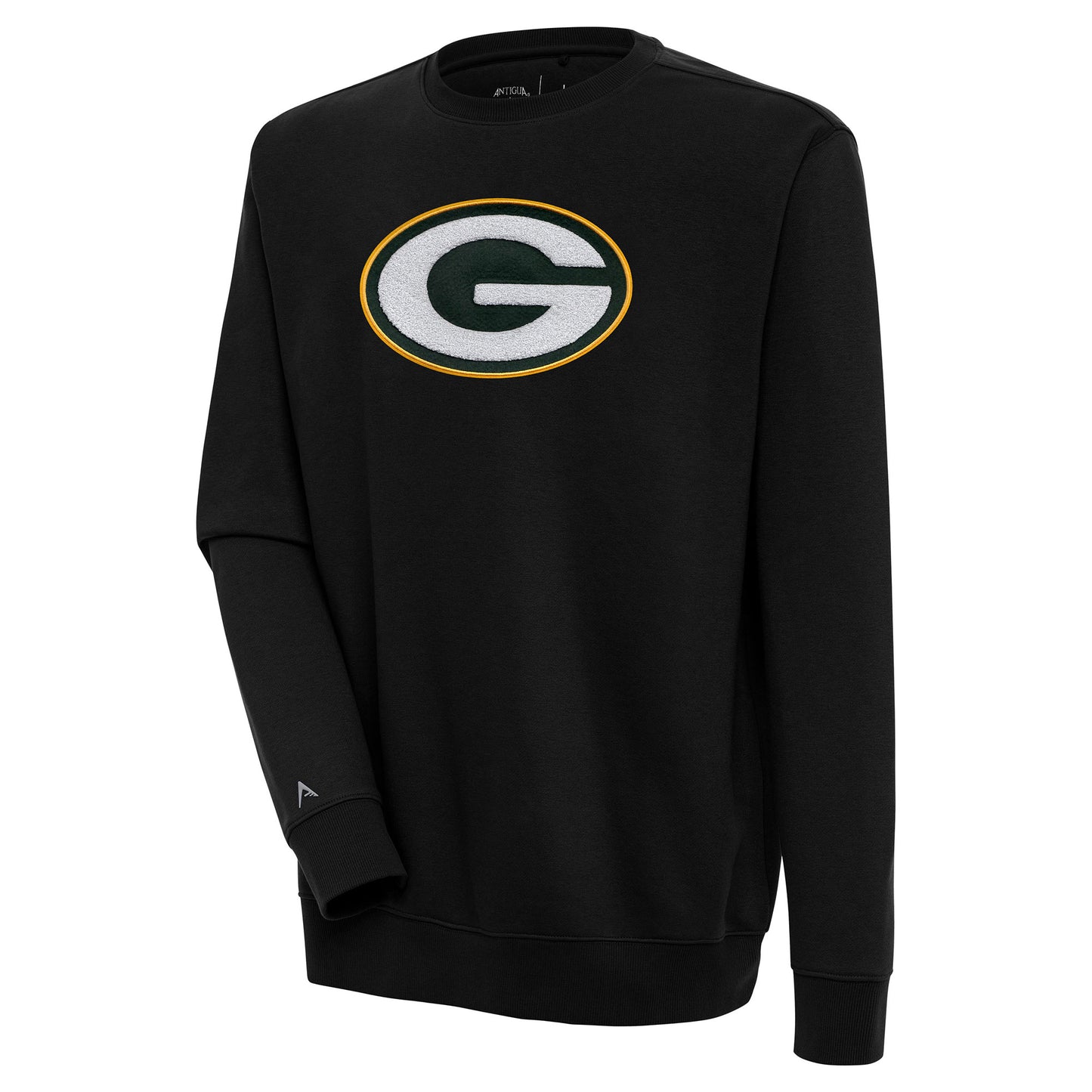 Men's Antigua Black Green Bay Packers Victory Crewneck Pullover Sweatshirt