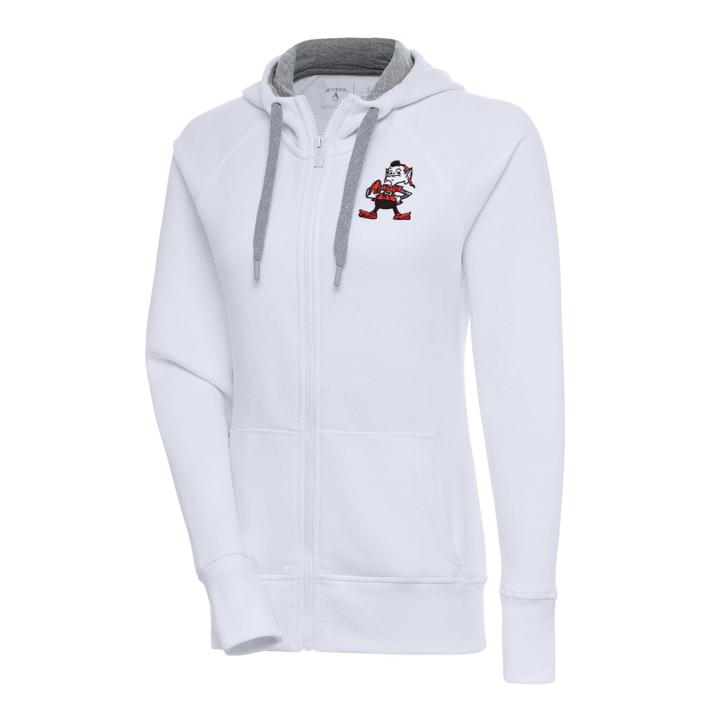 Women's Antigua White Cleveland Browns Throwback Logo Victory Full-Zip Hoodie