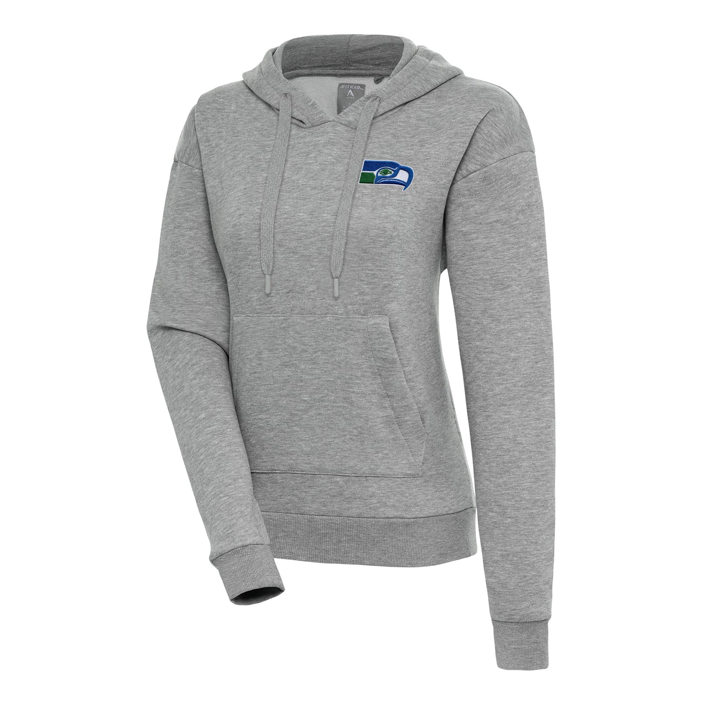Women's Antigua Heather Gray Seattle Seahawks Throwback Logo Victory Pullover Hoodie