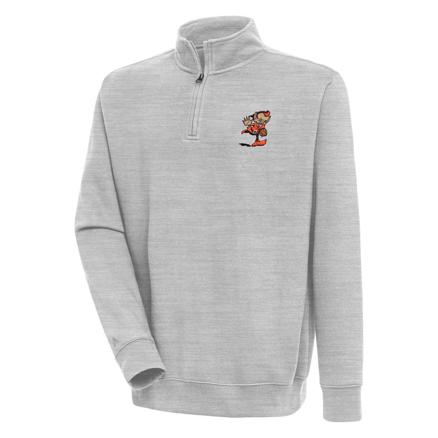 Men's Antigua Heather Gray Cleveland Browns Throwback Logo Victory Quarter-Zip Pullover Top