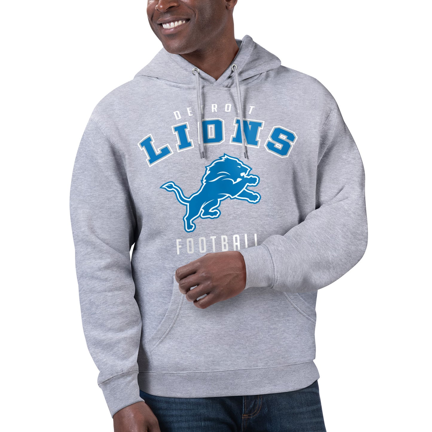 Unisex Starter Heather Gray Detroit Lions Logo Graphic Pullover Hoodie