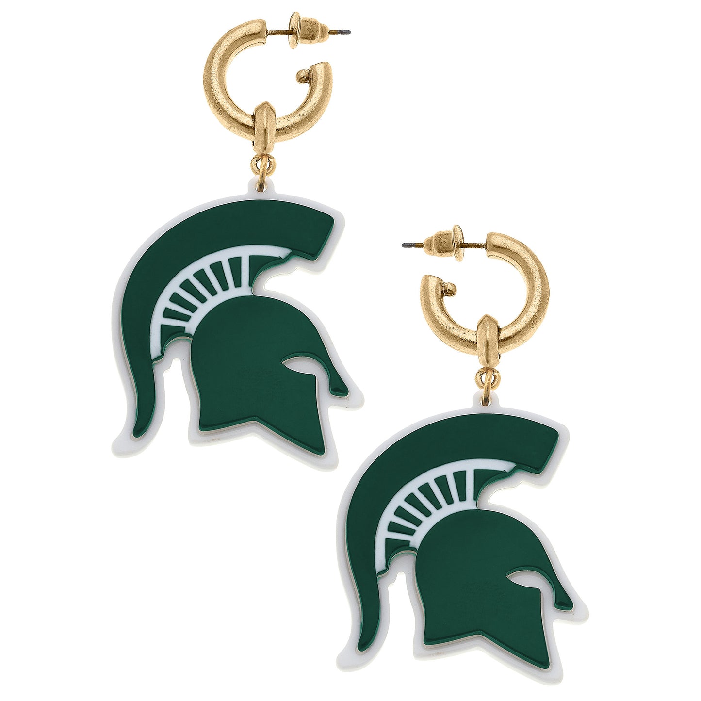 Women's Michigan State Spartans Resin Logo Drop Hoop Earrings