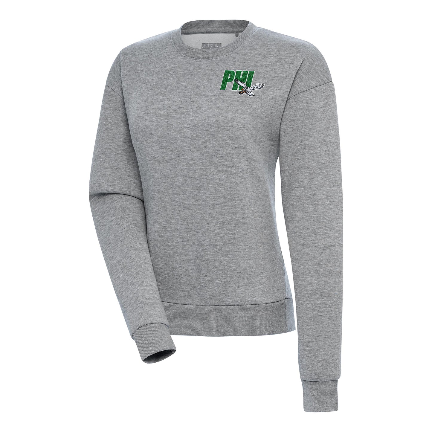 Women's Antigua Heather Gray Philadelphia Eagles Victory Pullover Sweatshirt