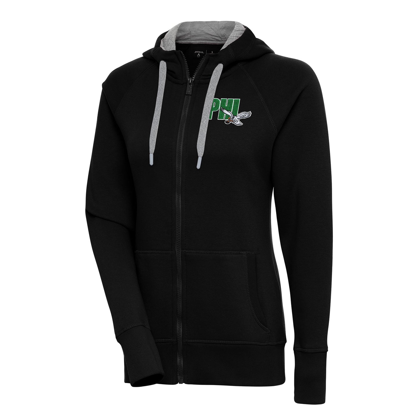 Women's Antigua Black Philadelphia Eagles Victory Full-Zip Hoodie