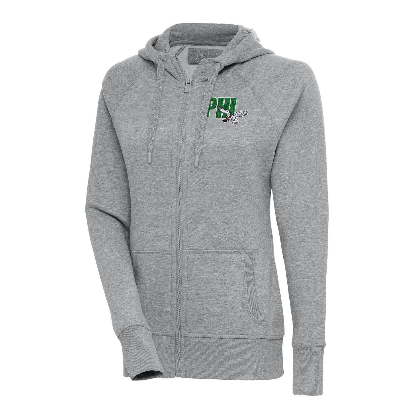 Women's Antigua Heather Gray Philadelphia Eagles Victory Full-Zip Hoodie