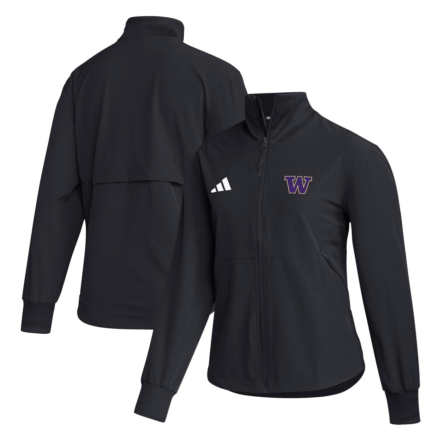 Women's adidas Black Washington Huskies Travel Full-Zip Woven Jacket