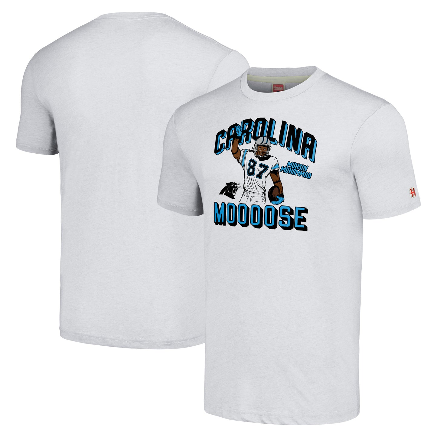 Men's Homage Muhsin Muhammad Heathered Ash Carolina Panthers Caricature Retired Player Tri-Blend T-Shirt