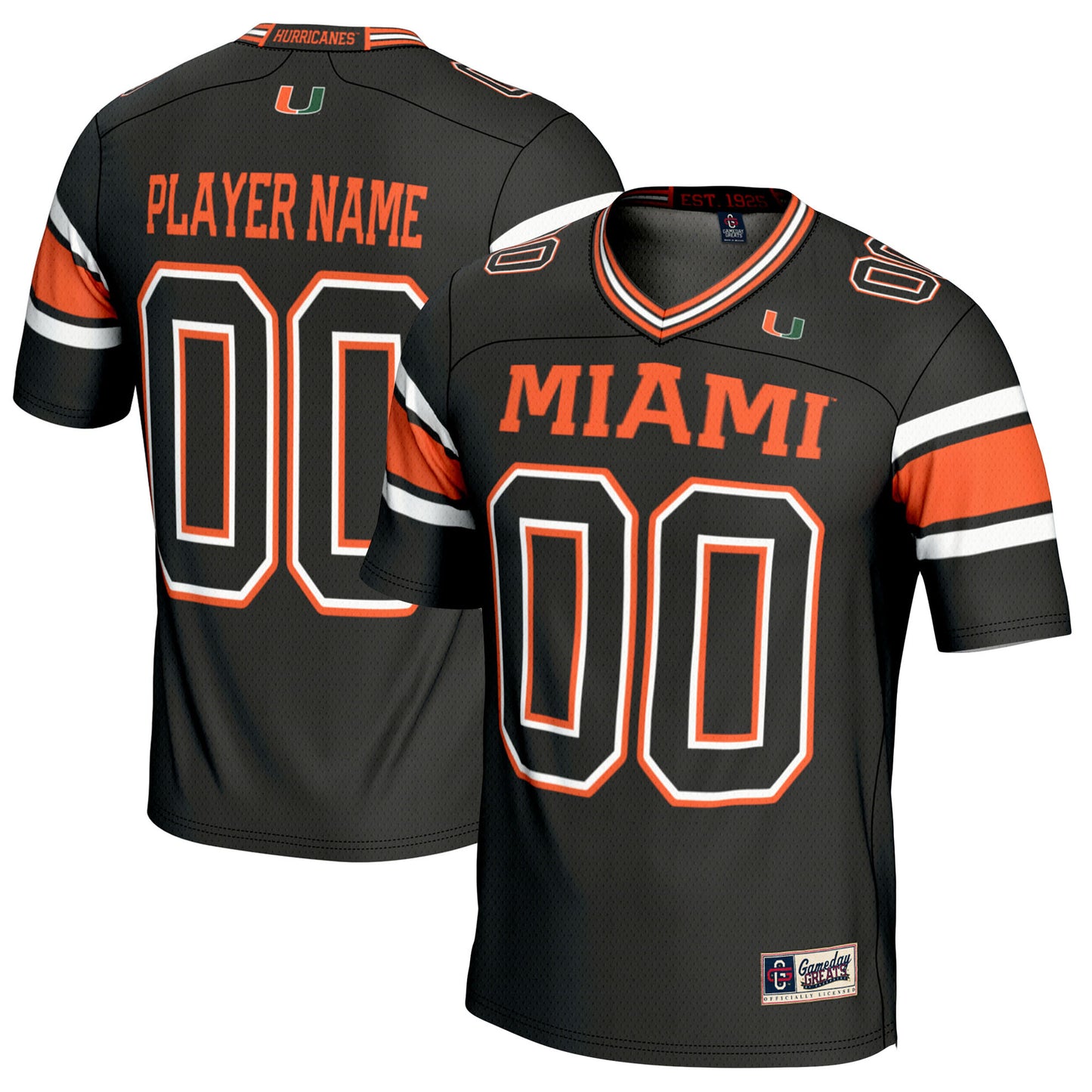Youth GameDay Greats Black Miami Hurricanes NIL Pick-A-Player Football Jersey