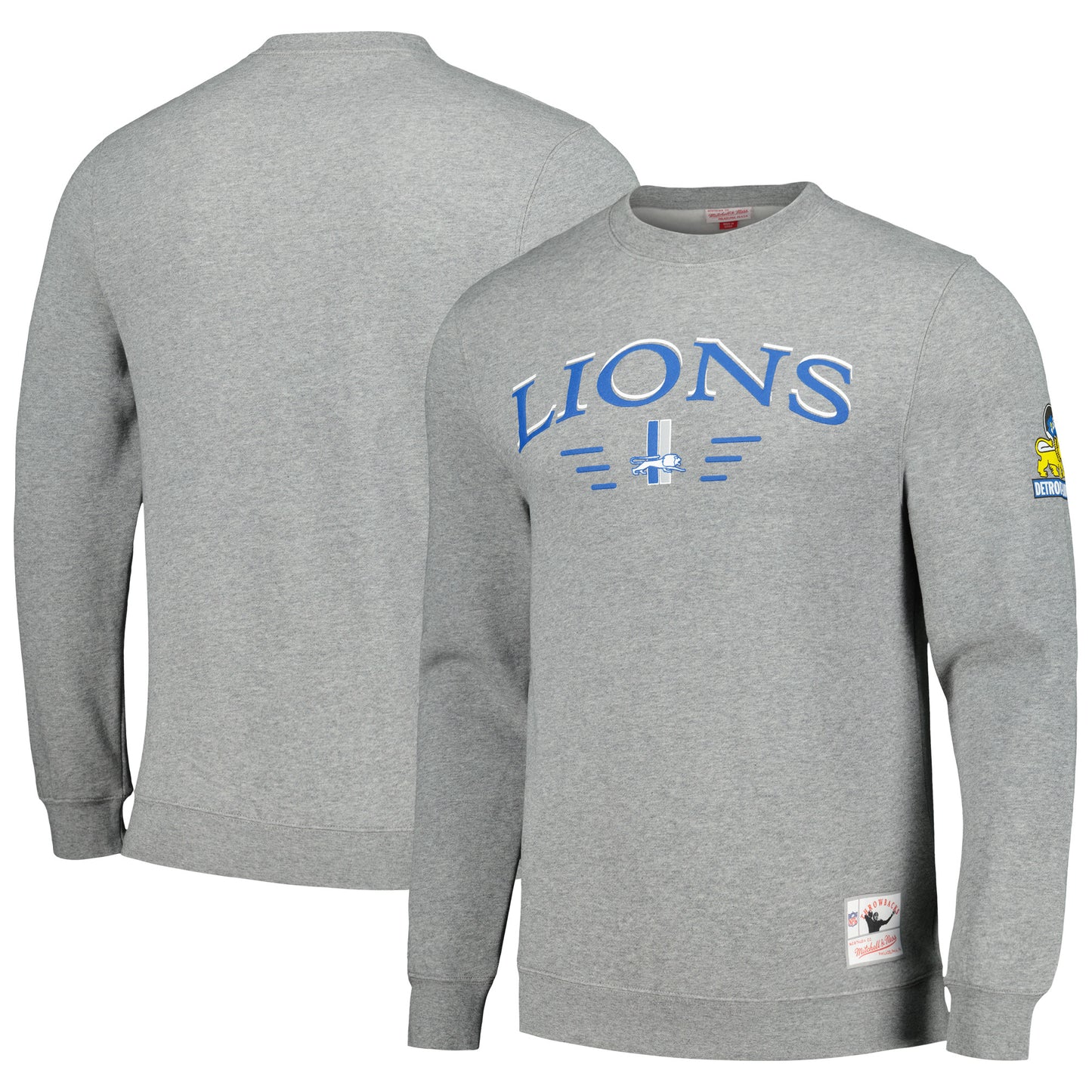 Men's Mitchell & Ness Heather Gray Detroit Lions Rings 2.0 Pullover Sweatshirt