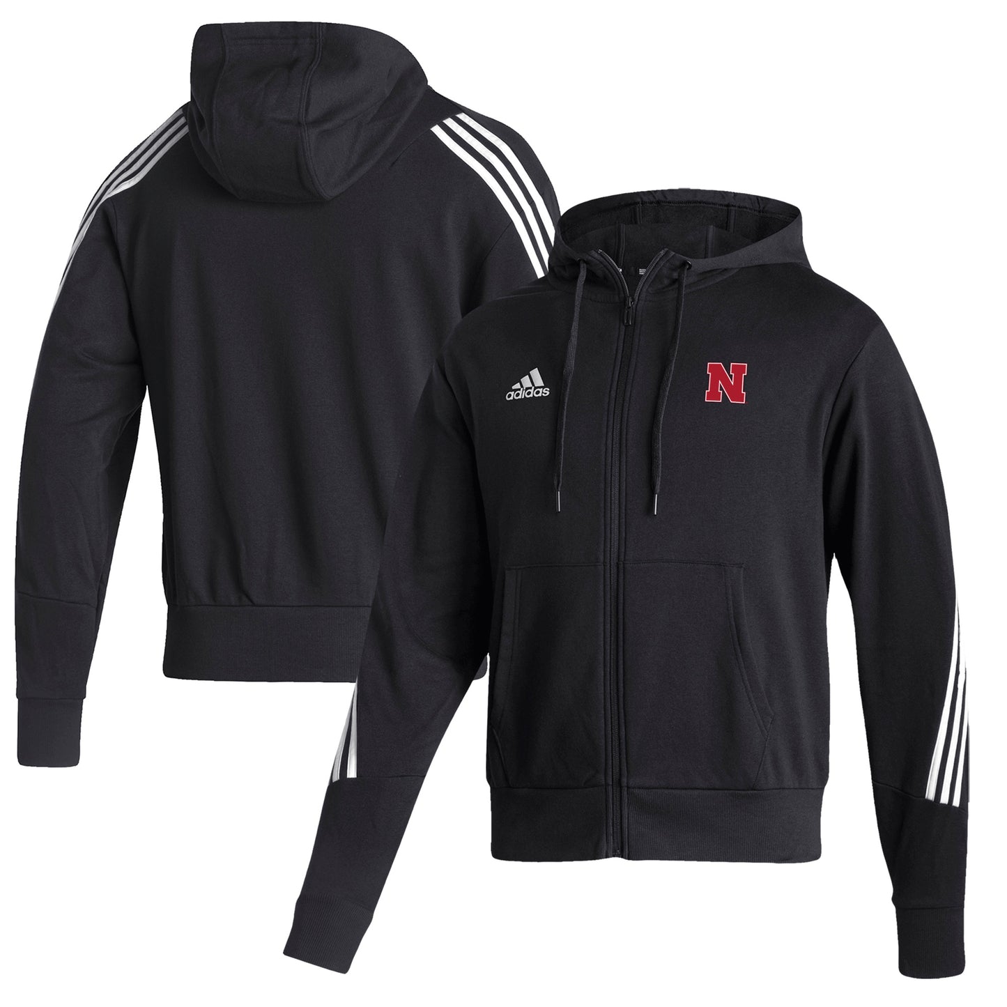 Men's adidas Black Nebraska Huskers Fashion Decorated Full-Zip Hoodie
