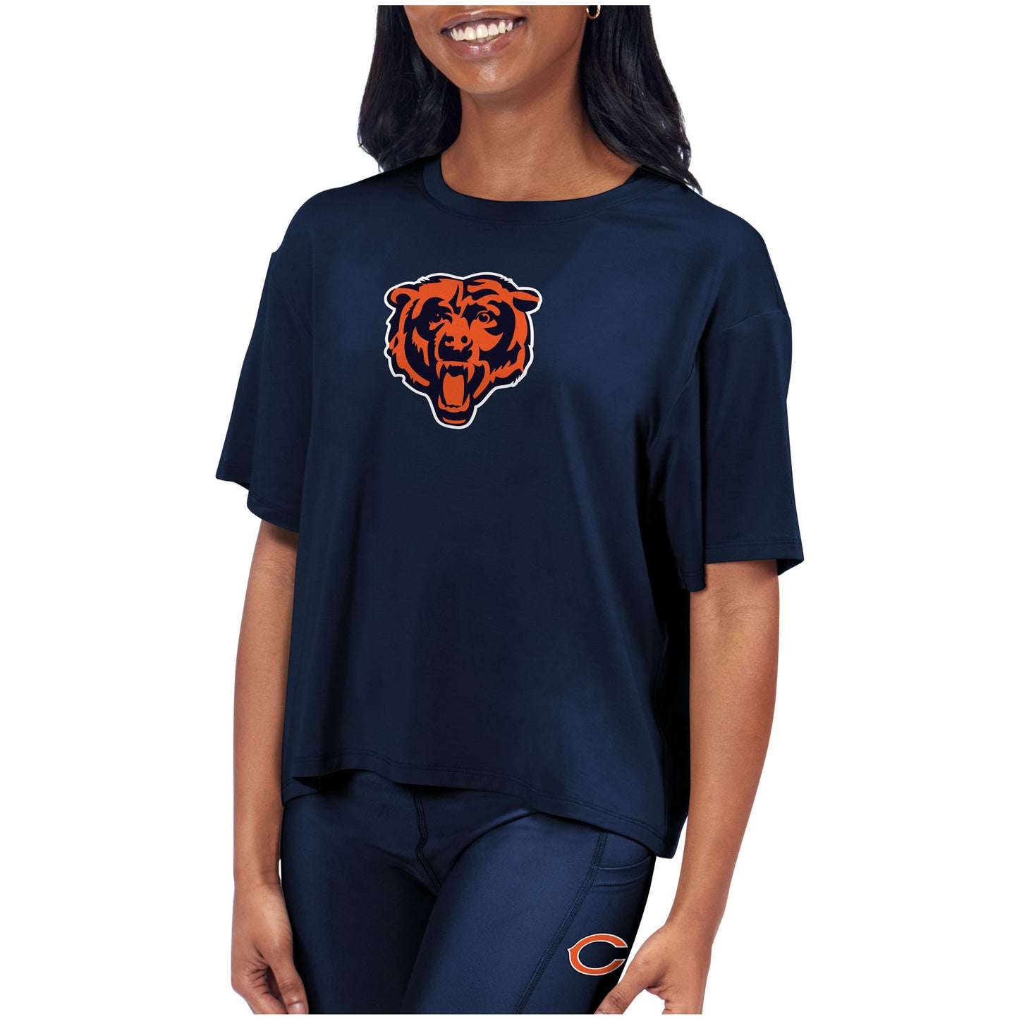 Women's Certo Navy Chicago Bears Format Cropped T-Shirt