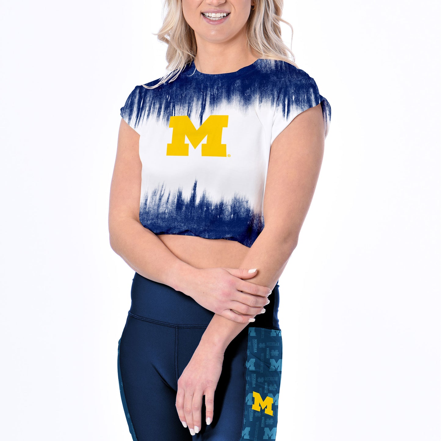 Women's Certo White Michigan Wolverines Tie-Dye Cropped T-Shirt