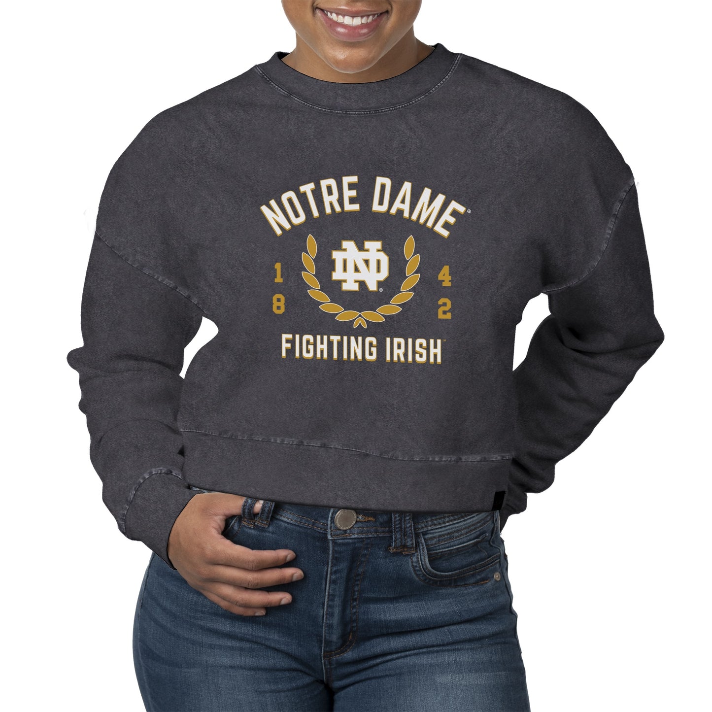 Women's Uscape Apparel Black Notre Dame Fighting Irish Laurels Fleece Crop Pullover Sweatshirt