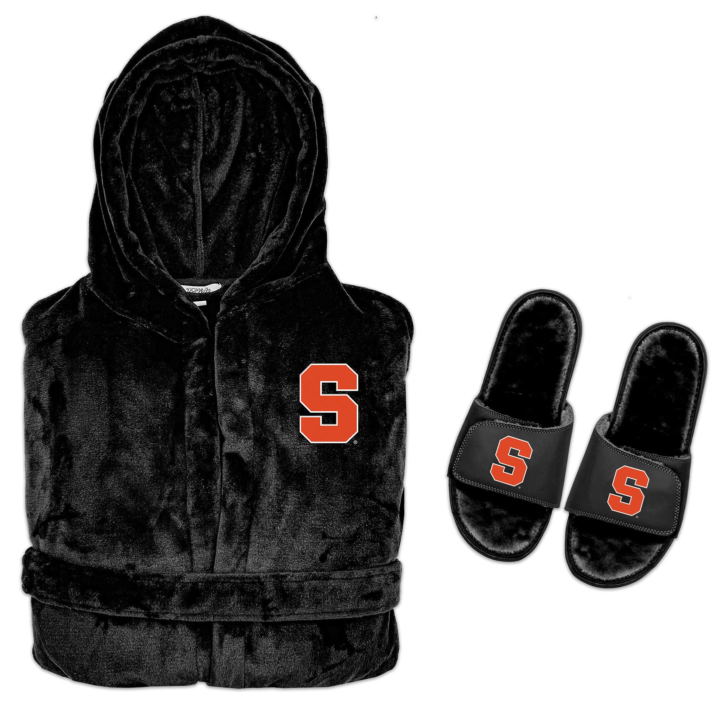 Men's ISlide Black Syracuse Orange Hooded Phantom Robe & Slide Bundle