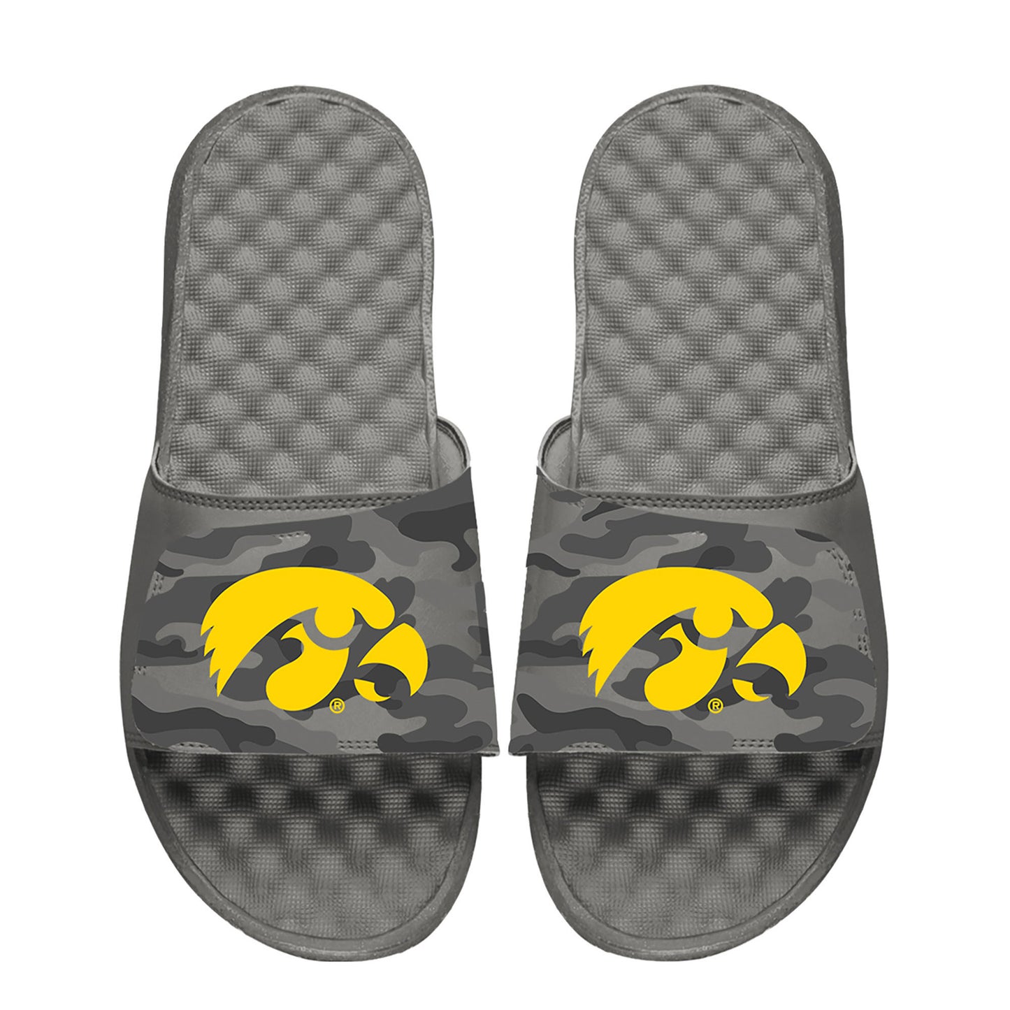 Youth ISlide Gray Iowa Hawkeyes Camo Slide Sandals
