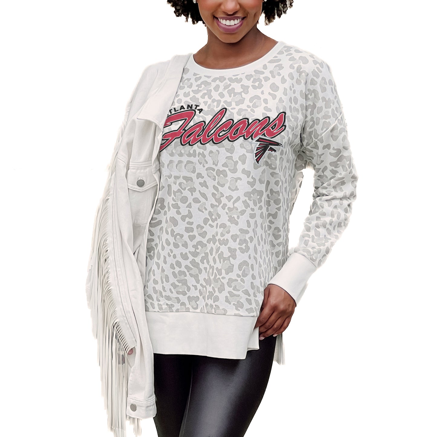 Women's Gameday Couture White Atlanta Falcons French Terry Feeling Wild Side-Slit Sweatshirt