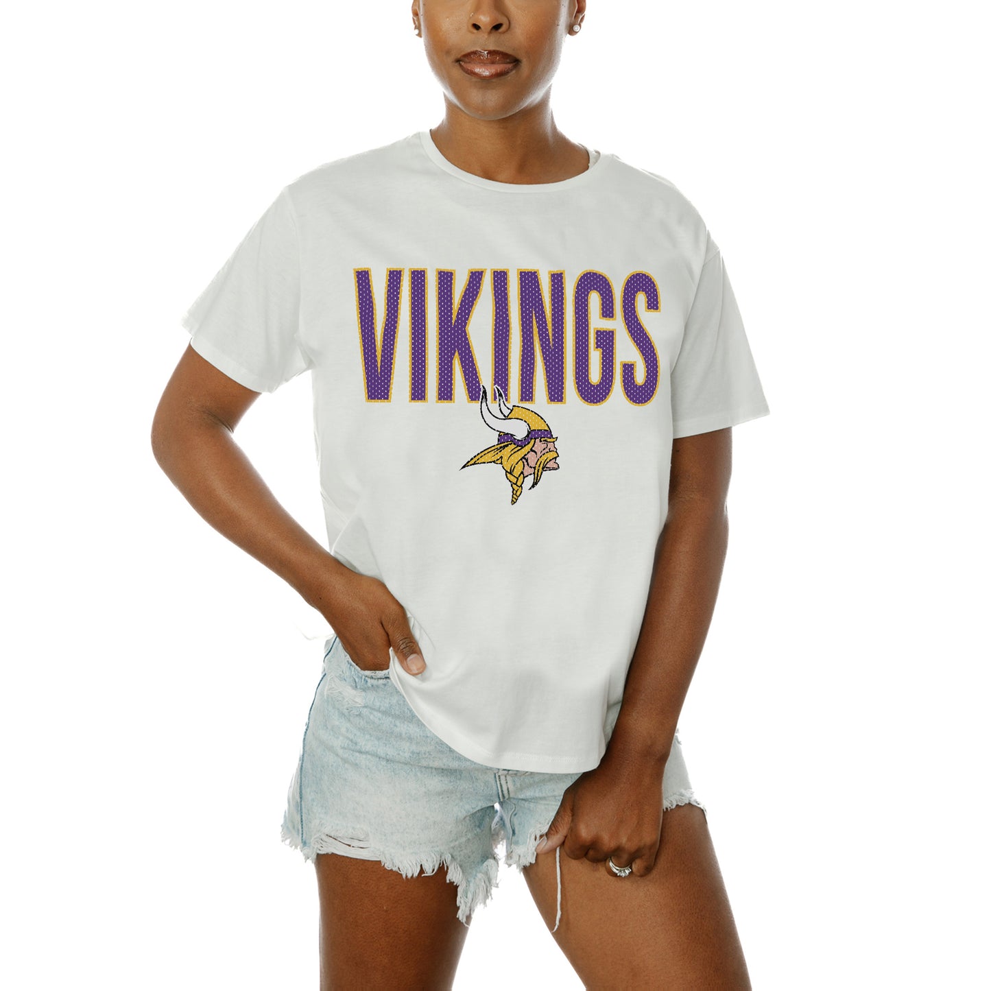 Women's Gameday Couture White Minnesota Vikings Keep It Up T-Shirt