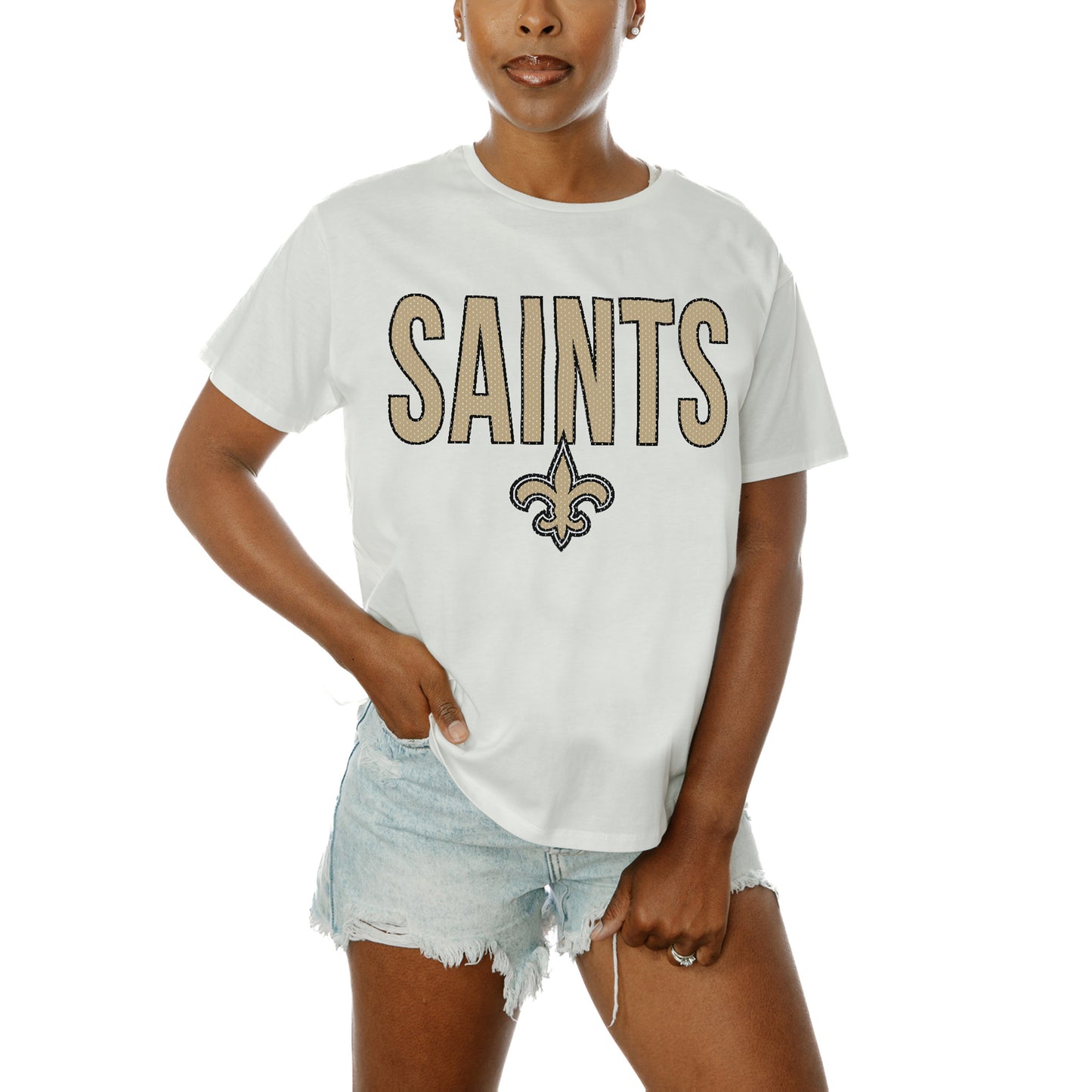 Women's Gameday Couture White New Orleans Saints Keep It Up T-Shirt