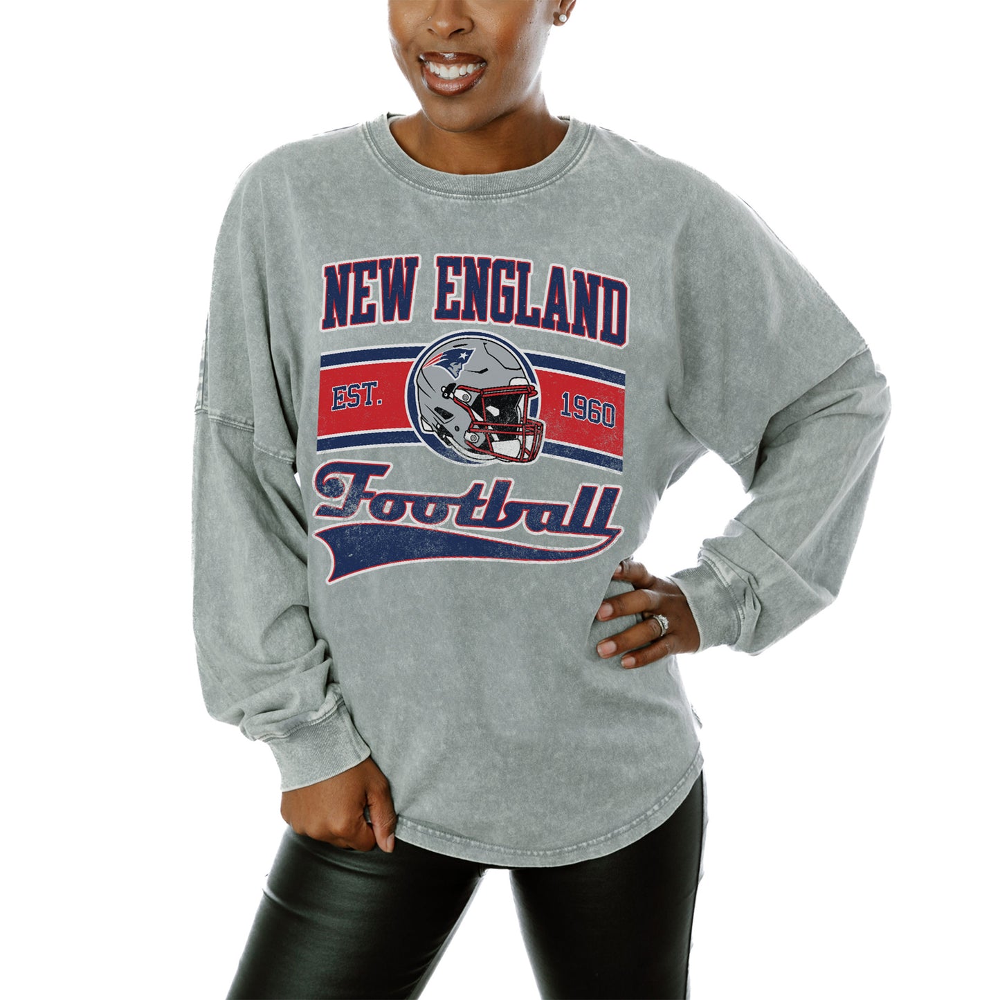 Women's Gameday Couture Gray New England Patriots Snow Wash Oversized Long Sleeve T-Shirt