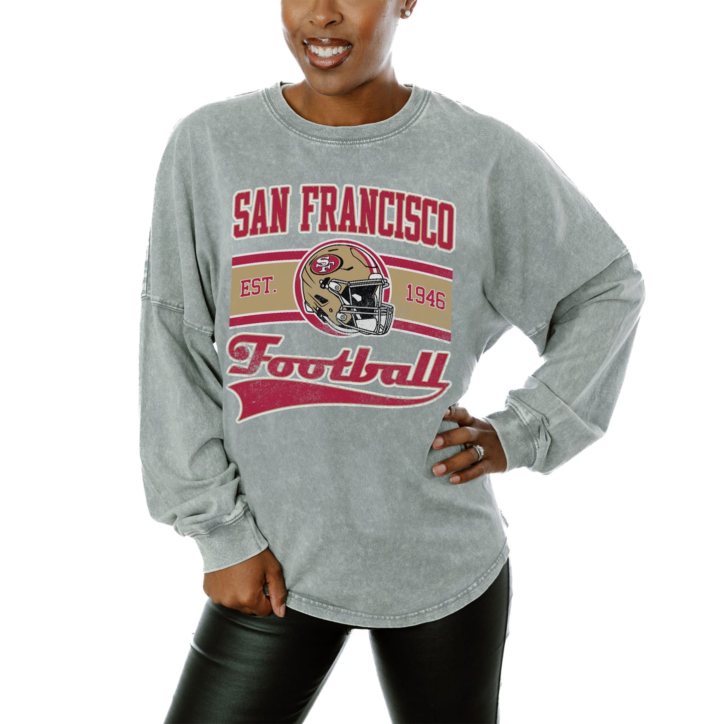 Women's Gameday Couture Gray San Francisco 49ers Snow Wash Oversized Long Sleeve T-Shirt