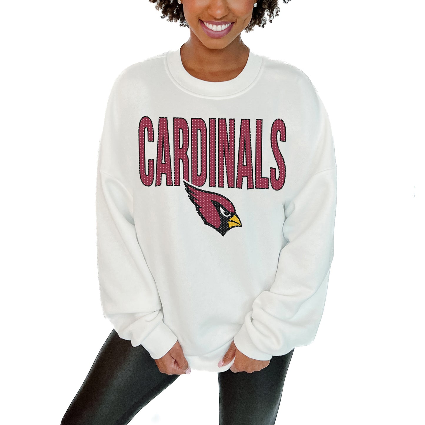 Women's Gameday Couture White Arizona Cardinals Just Go With It Oversized Long Sleeve Crewneck Sweatshirt