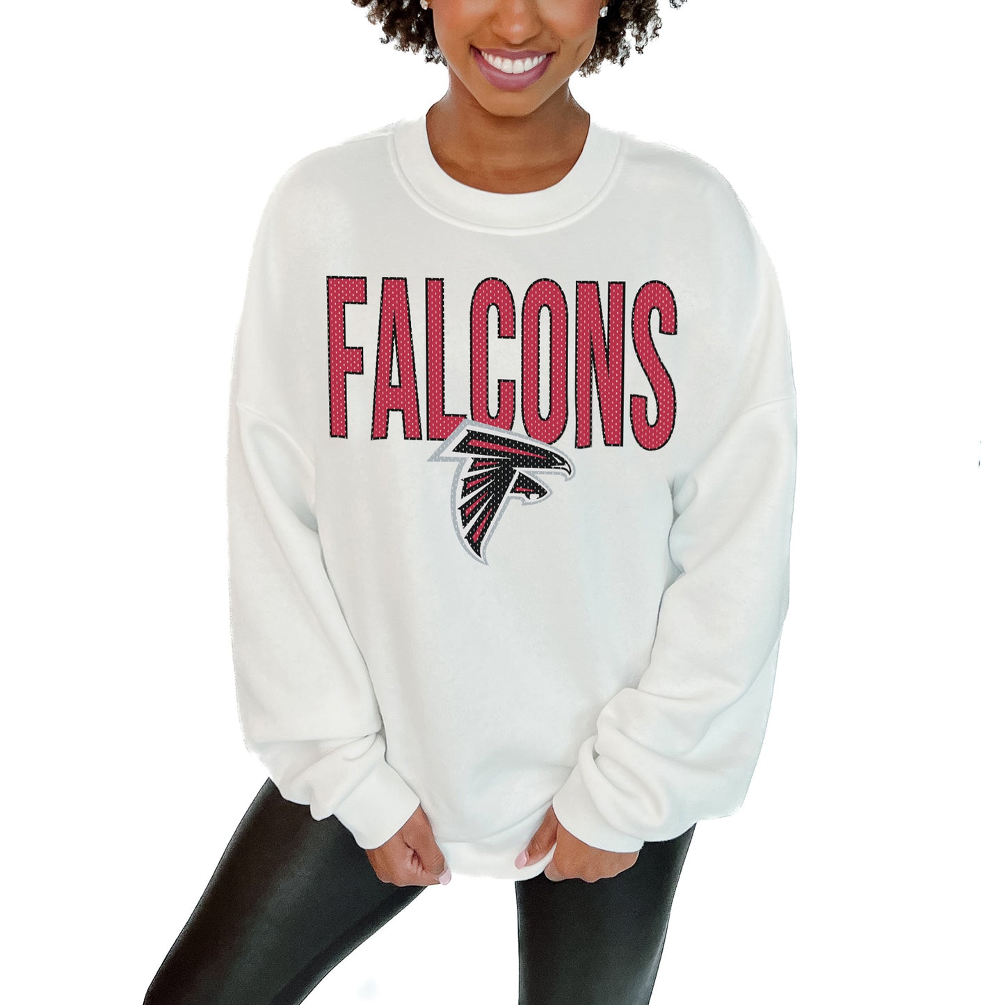 Women's Gameday Couture White Atlanta Falcons Just Go With It Oversized Long Sleeve Crewneck Sweatshirt