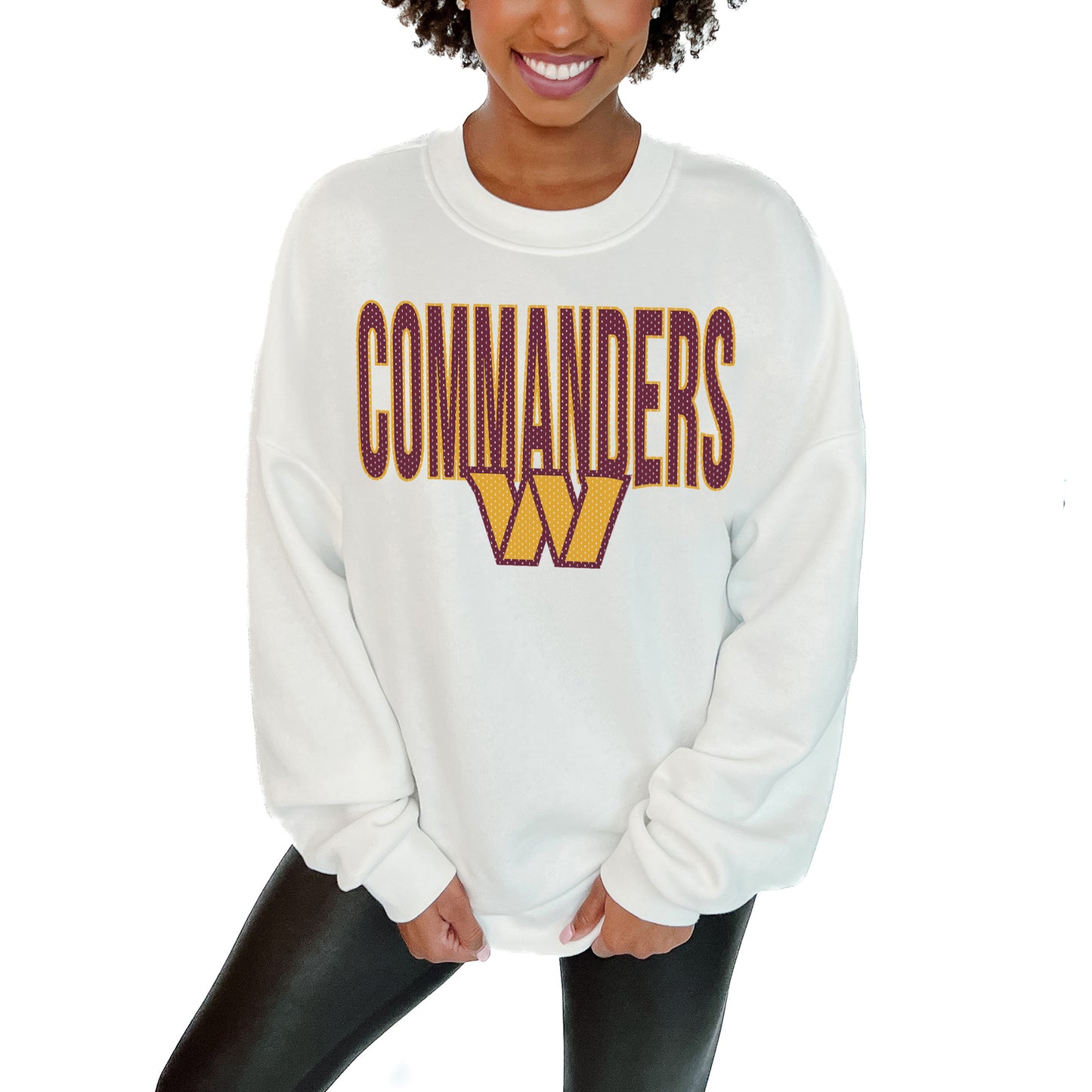 Women's Gameday Couture White Washington Commanders Just Go With It Oversized Long Sleeve Crewneck Sweatshirt