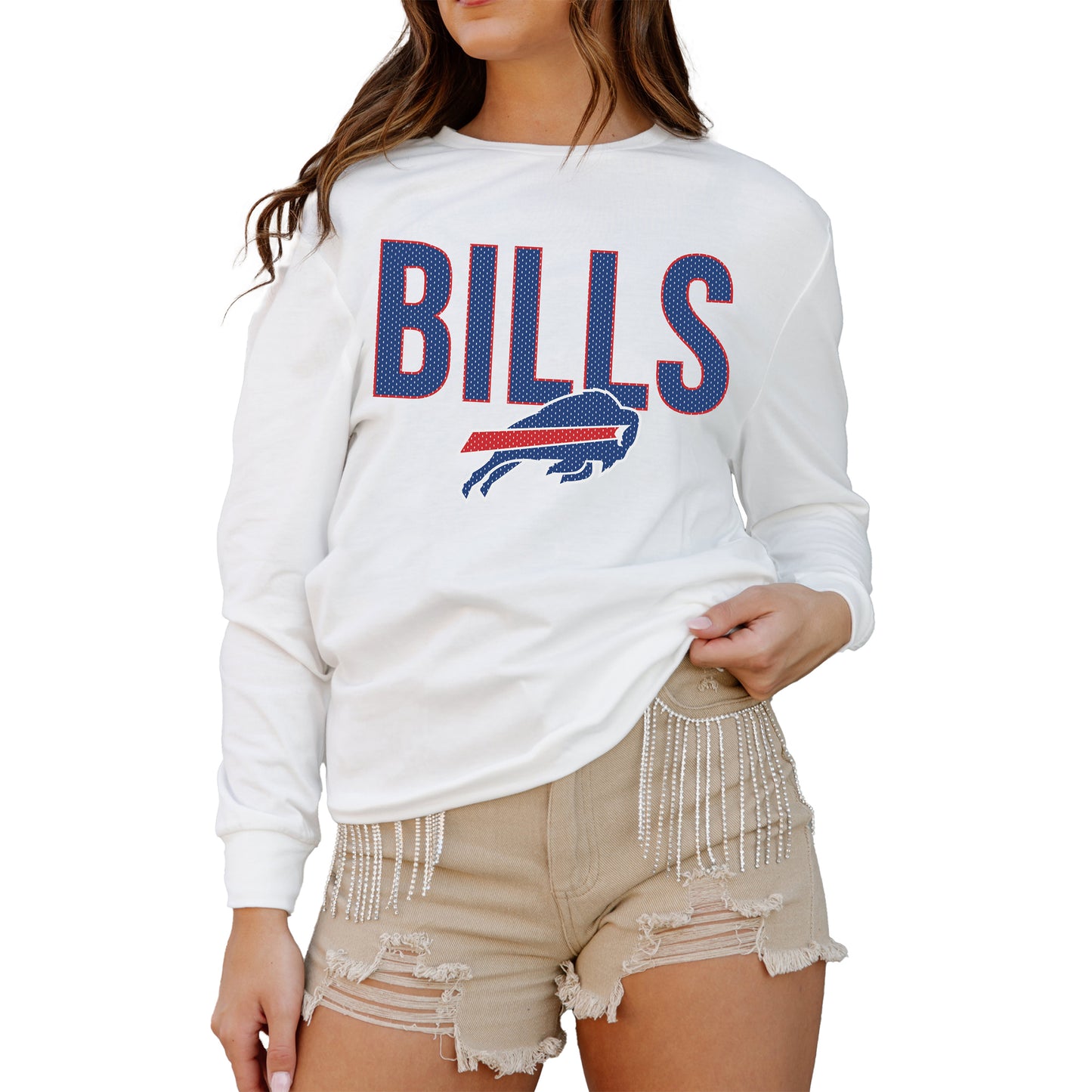 Women's Gameday Couture White Buffalo Bills Always Ready Drop Shoulder Long Sleeve T-Shirt