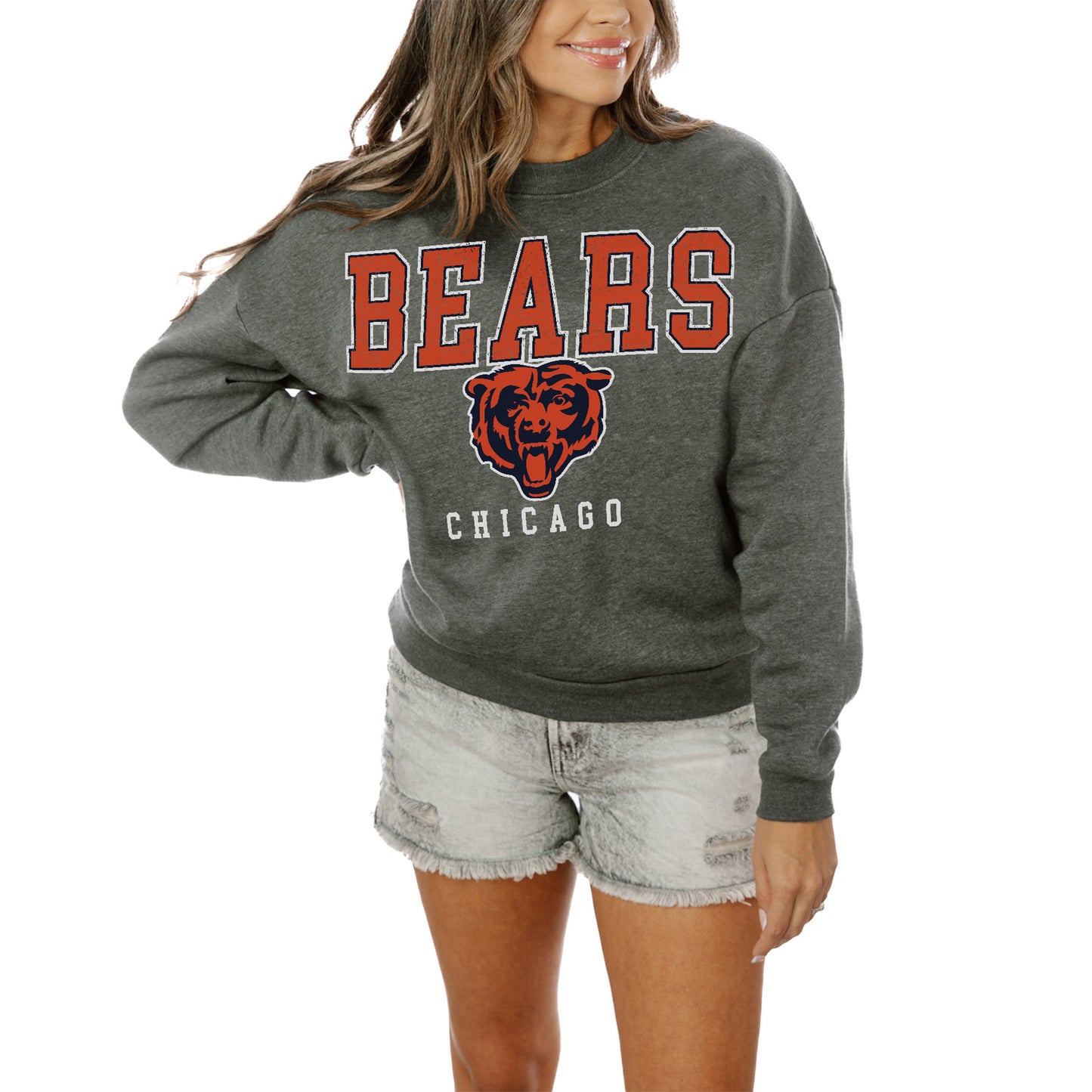 Women's Gameday Couture Charcoal Chicago Bears Bring The Energy Pullover Sweatshirt