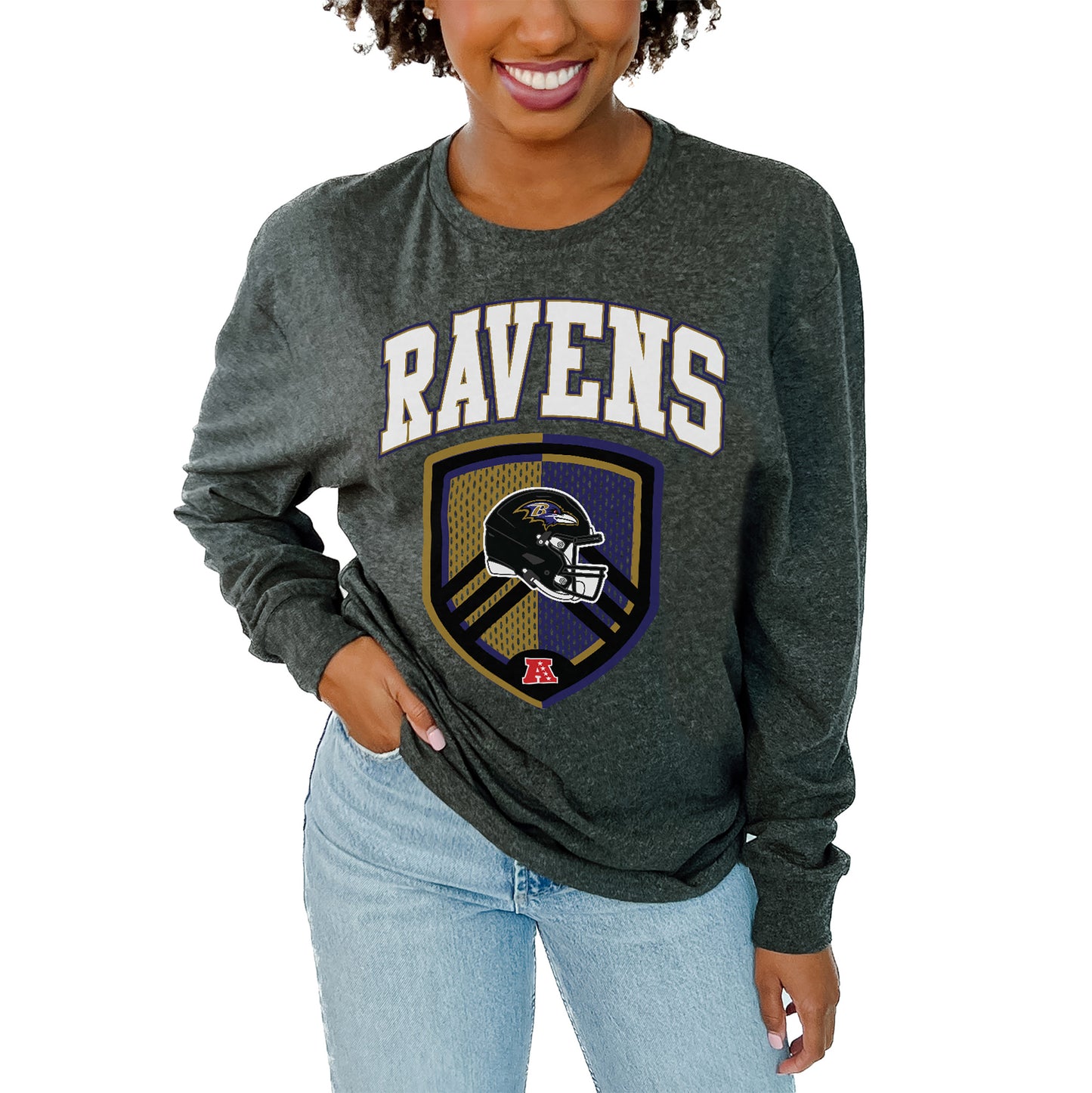 Women's Gameday Couture Charcoal Baltimore Ravens Block Long Sleeve T-Shirt