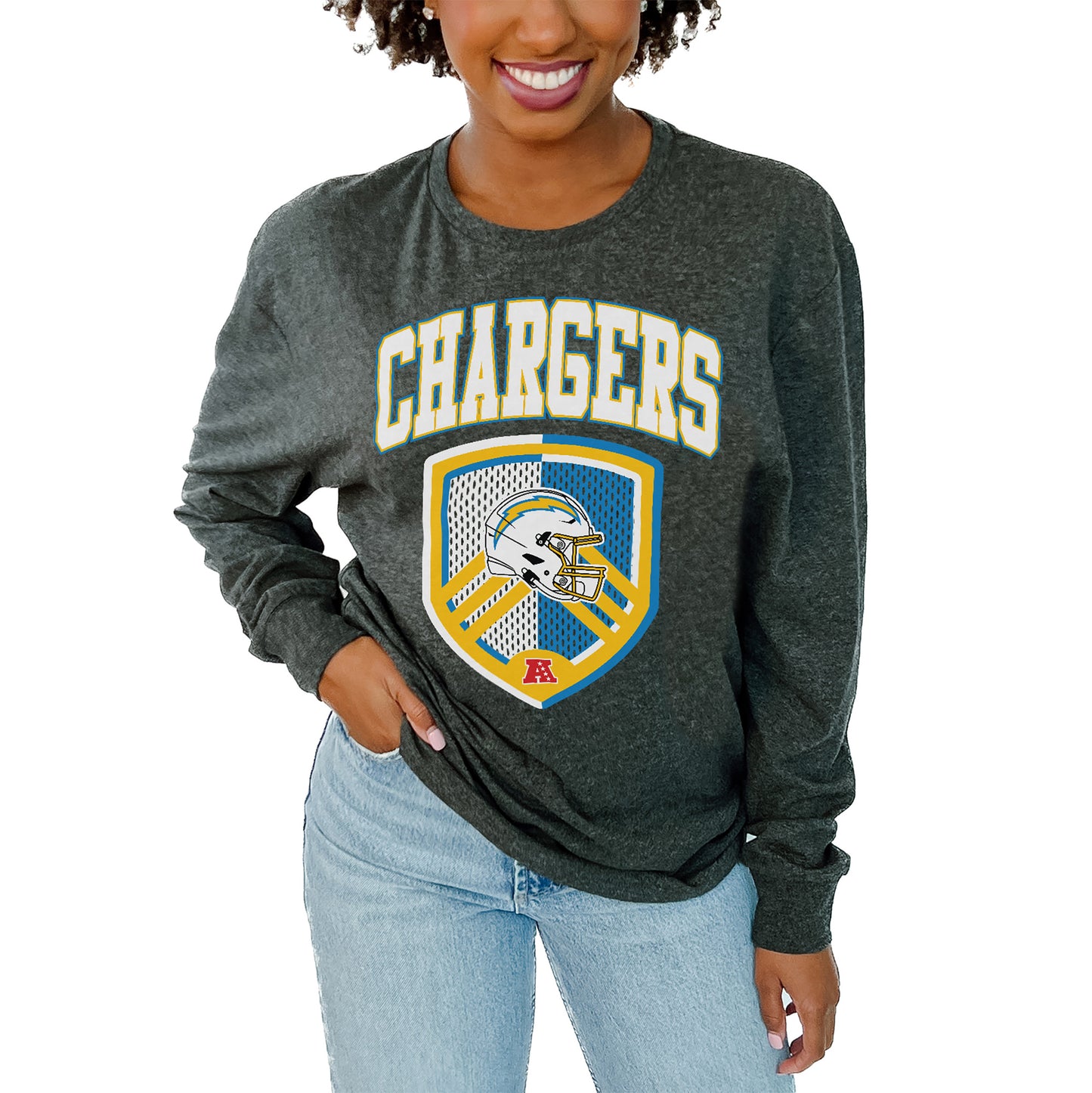 Women's Gameday Couture Charcoal Los Angeles Chargers Block Long Sleeve T-Shirt