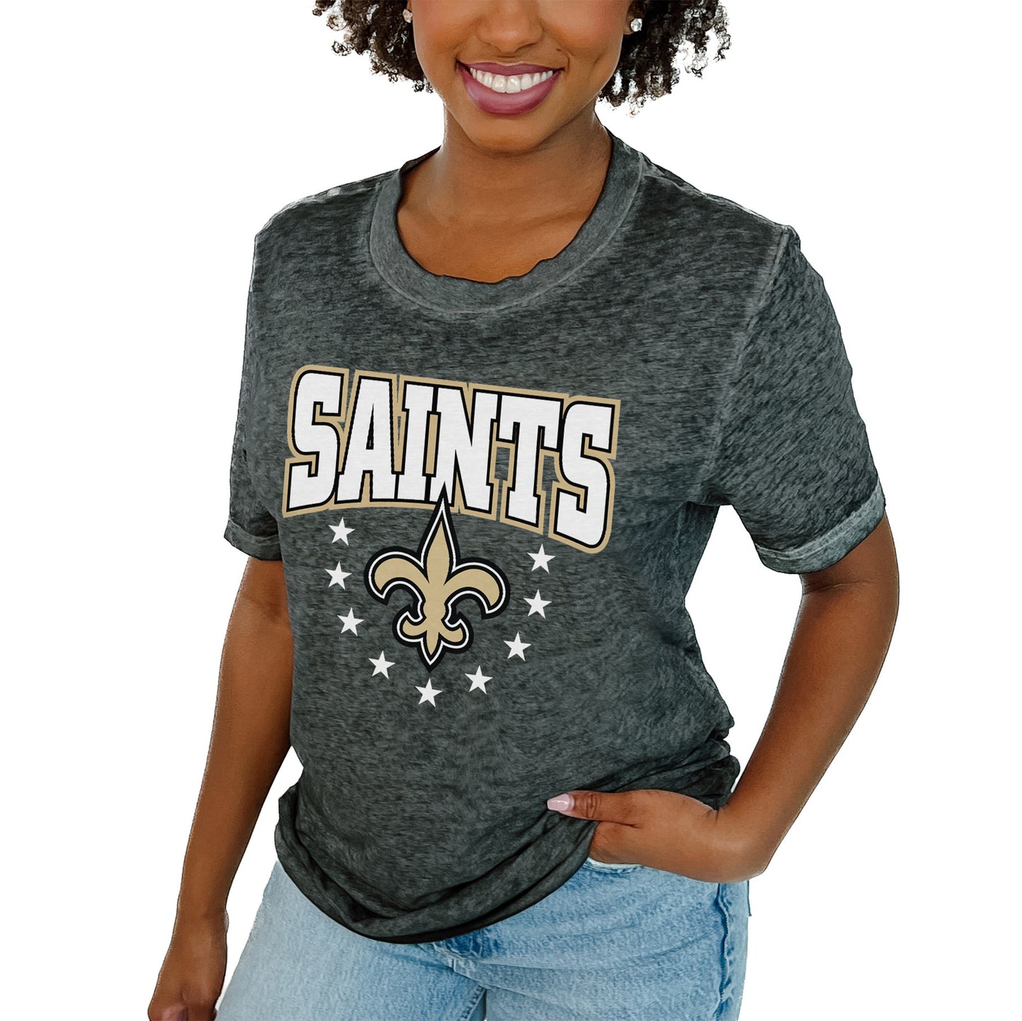 Women's Gameday Couture Charcoal New Orleans Saints Can't Catch Me T-Shirt