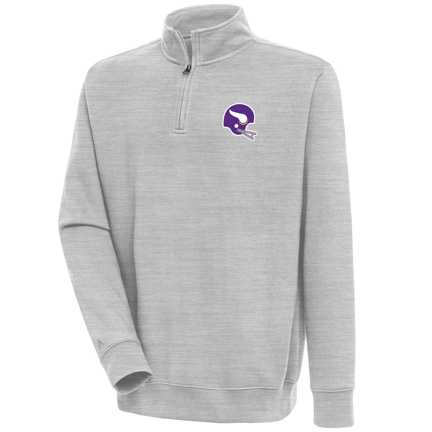 Men's Antigua Heather Gray Minnesota Vikings Victory Quarter-Zip Mock Neck Pullover Top
