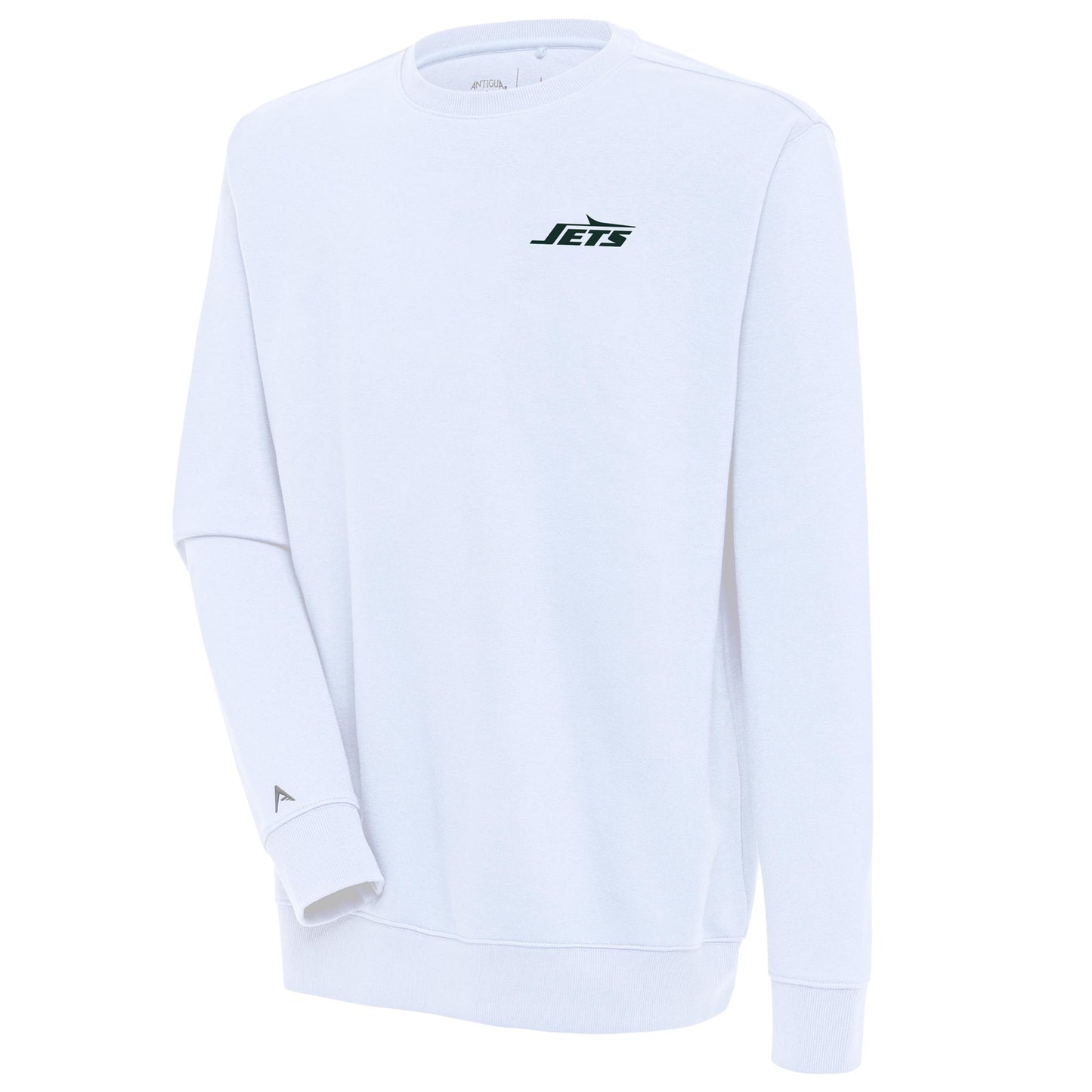 Men's Antigua White New York Jets Victory Crewneck Pullover Sweatshirt