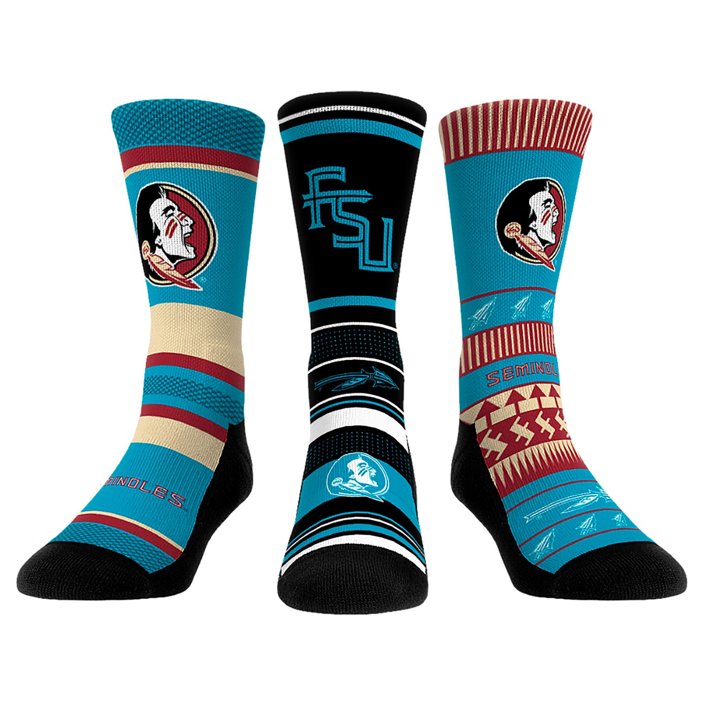 Unisex Rock Em Socks Turquoise Florida State Seminoles Heritage Three-Pack Crew Sock Set