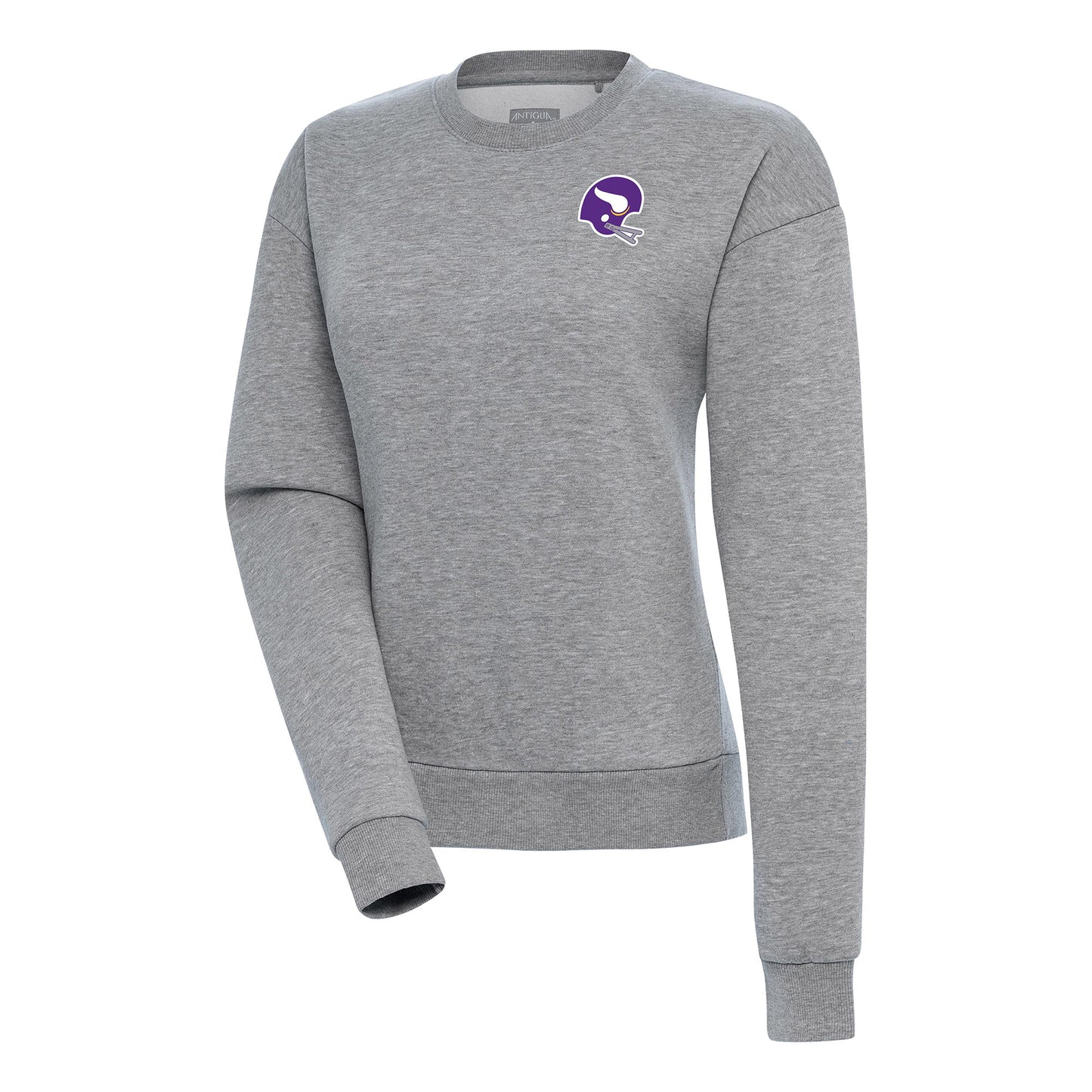 Women's Antigua Heather Gray Minnesota Vikings Victory Crewneck Pullover Sweatshirt