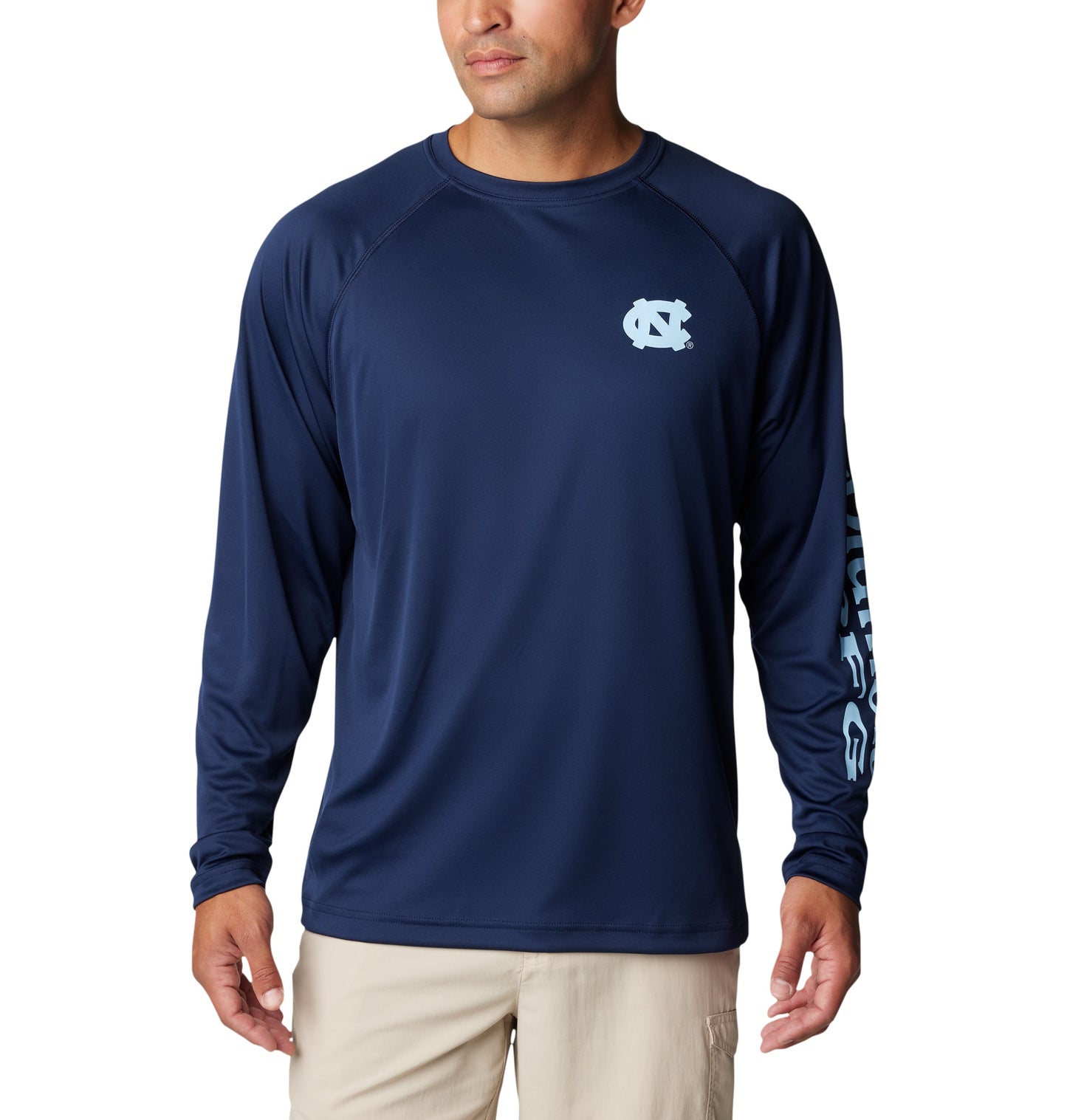 Men's Columbia Navy North Carolina Tar Heels Big & Tall Terminal Tackle Omni-Shade Raglan Long Sleeve T-Shirt