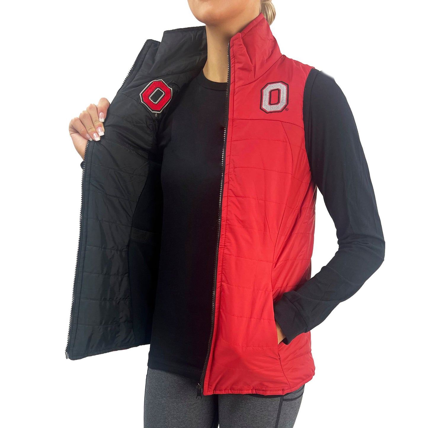 Women's Black/Scarlet Ohio State Buckeyes Reversible Performance Full-Zip Vest