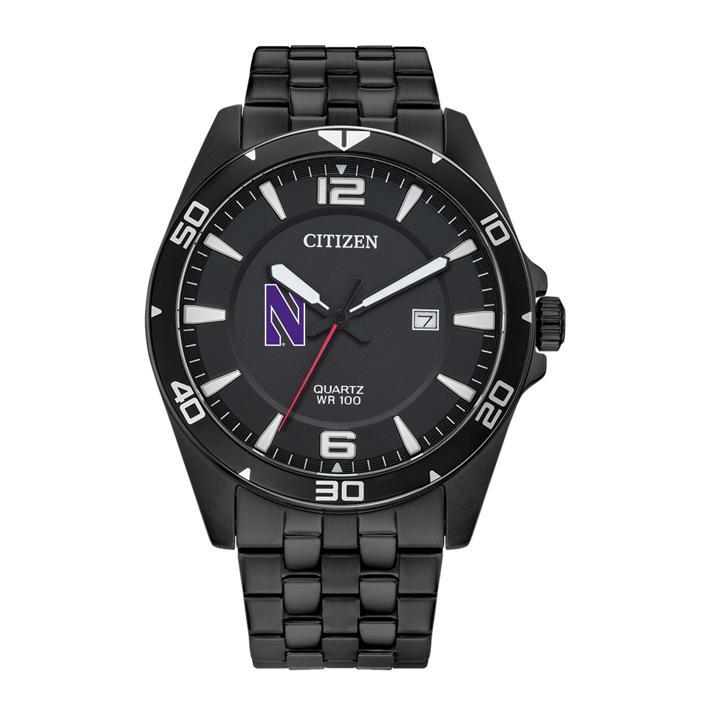 Men's Northwestern Wildcats Quartz Black-Tone Stainless Steel Watch