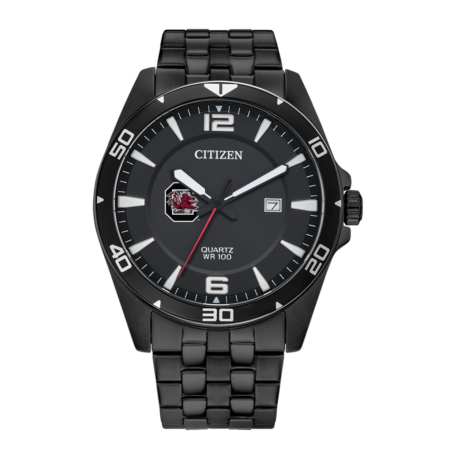 Men's South Carolina Gamecocks Quartz Black-Tone Stainless Steel Watch