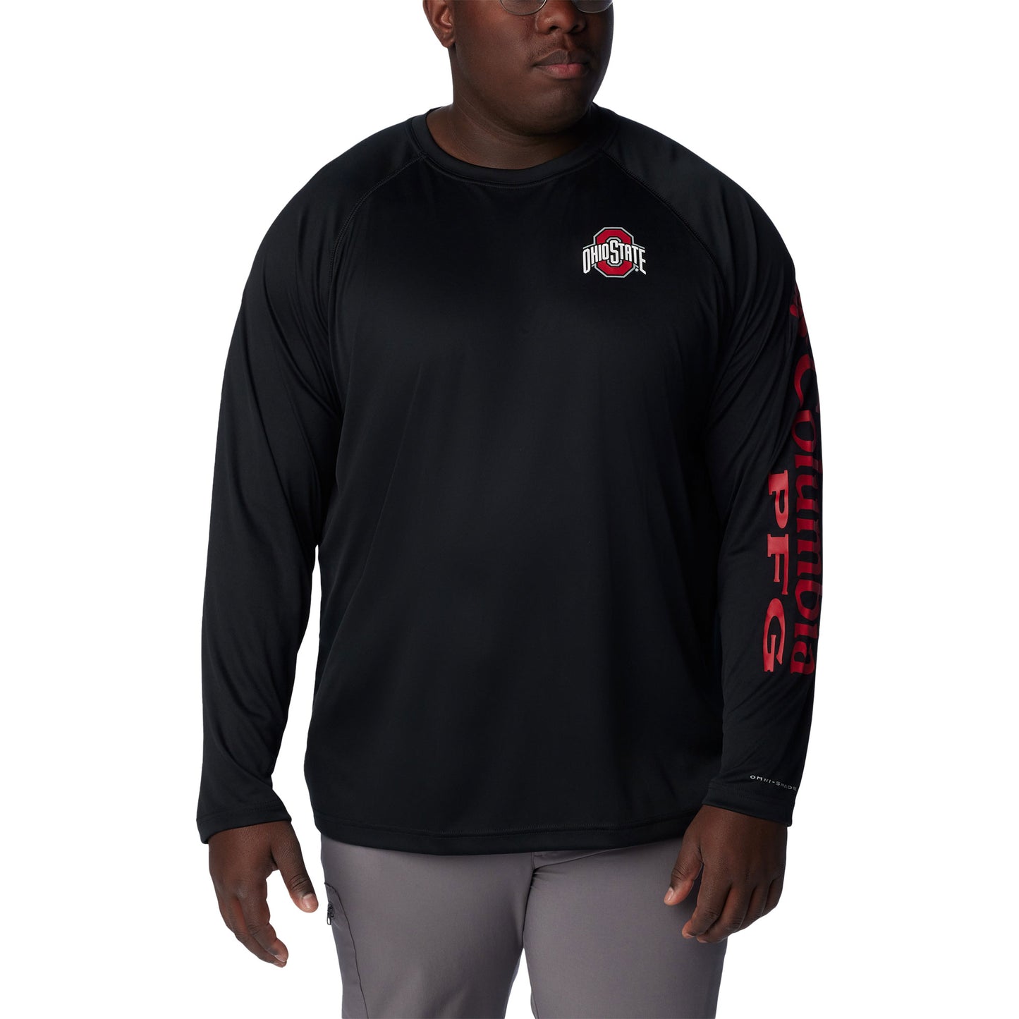 Men's Columbia Black Ohio State Buckeyes Big & Tall Terminal Tackle Omni-Shade Raglan Long Sleeve T-Shirt