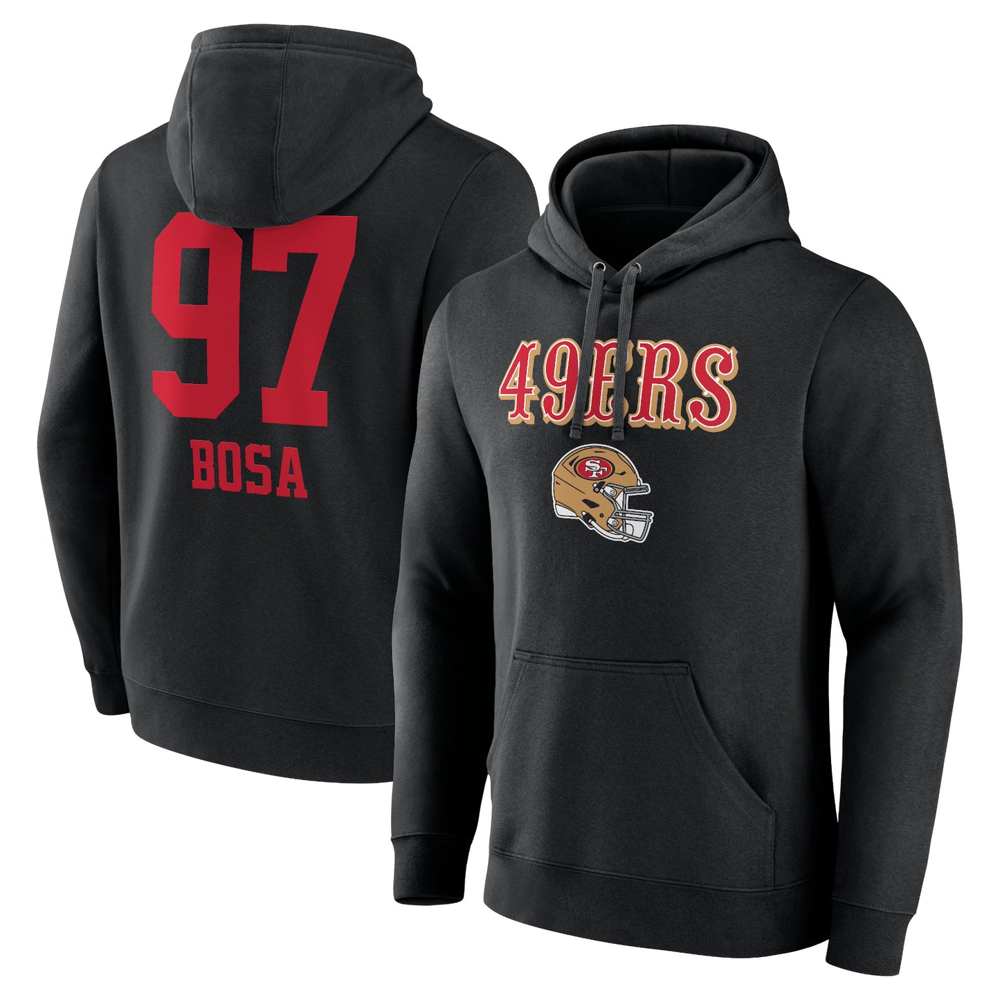 Men's Nick Bosa Black San Francisco 49ers Wordmark Player Name & Number Pullover Hoodie